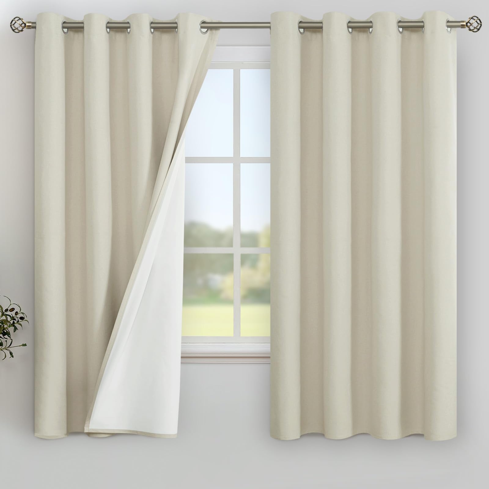YoungsTex Linen Blackout Curtains 63 Inches Long for Bedroom, Room Darkening Window Drapes with Grommet Thermal Insulated Black Out for Living Room, 2 Panels, 52 X 63 Inch