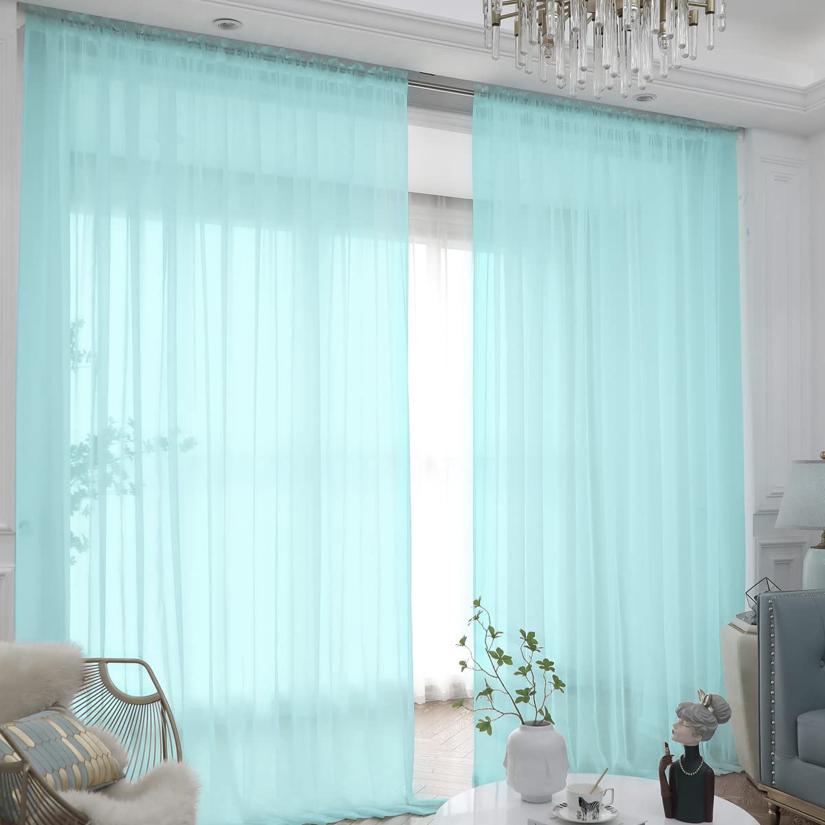 L&TEC Window White Sheer Curtains 84 Inches Long 2 Panels Sheer White Curtain Clear Basic Rod Pocket Panel Other Beige Grey Purple Pink 63 72 95 108 Inch Bedroom Children Living Room Yard Kitchen
