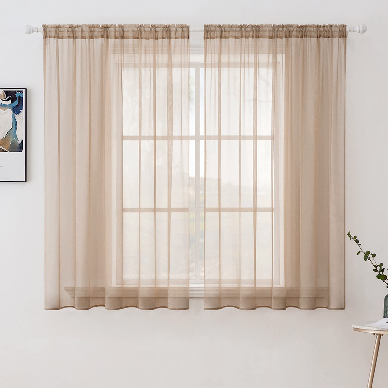 MIULEE 2 Panels Solid Color White Sheer Window Curtains Elegant Window Voile Panels/Drapes/Treatment for Bedroom Living Room (54 X 84 Inches White)