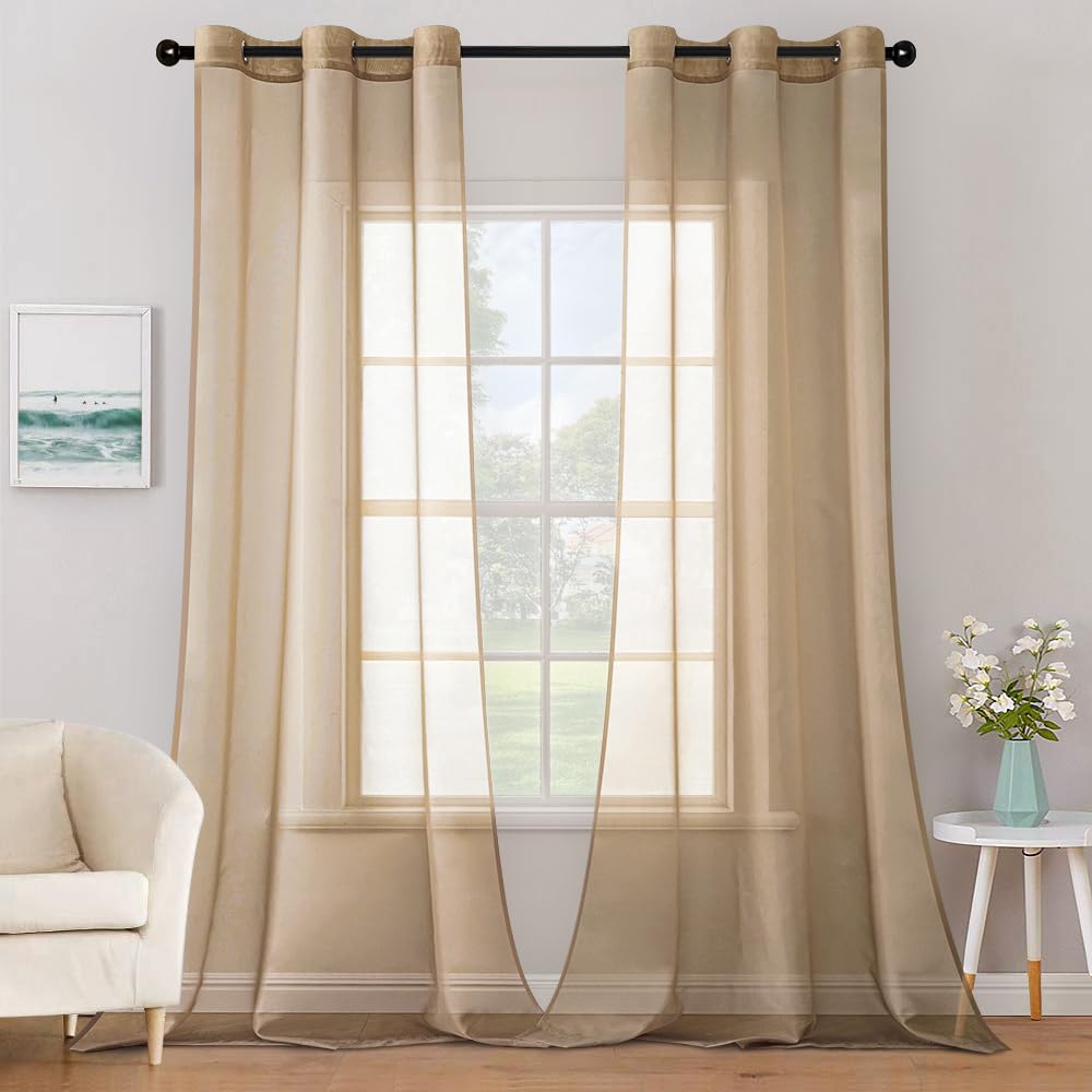 MIULEE Solid Color Sheer Curtains 84 Inches Long 2 Panels Set - Elegant Lightweight Grommet Light Filtering Window Voile Panels/Drapes/Treatment for Bedroom Living Room W42 x L84 Inch, White