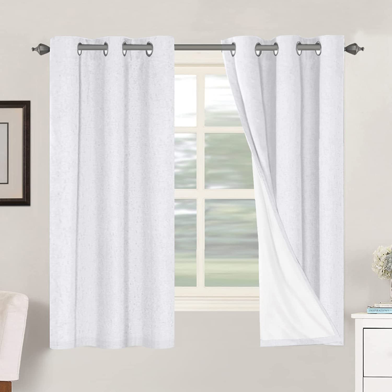 H.VERSAILTEX 100% Blackout Curtains Ivory, Linen Blackout Curtains 96 inch Curtains 2 Panel Set, Elegant Curtain for Bedroom Grommet Drapes for Living Room