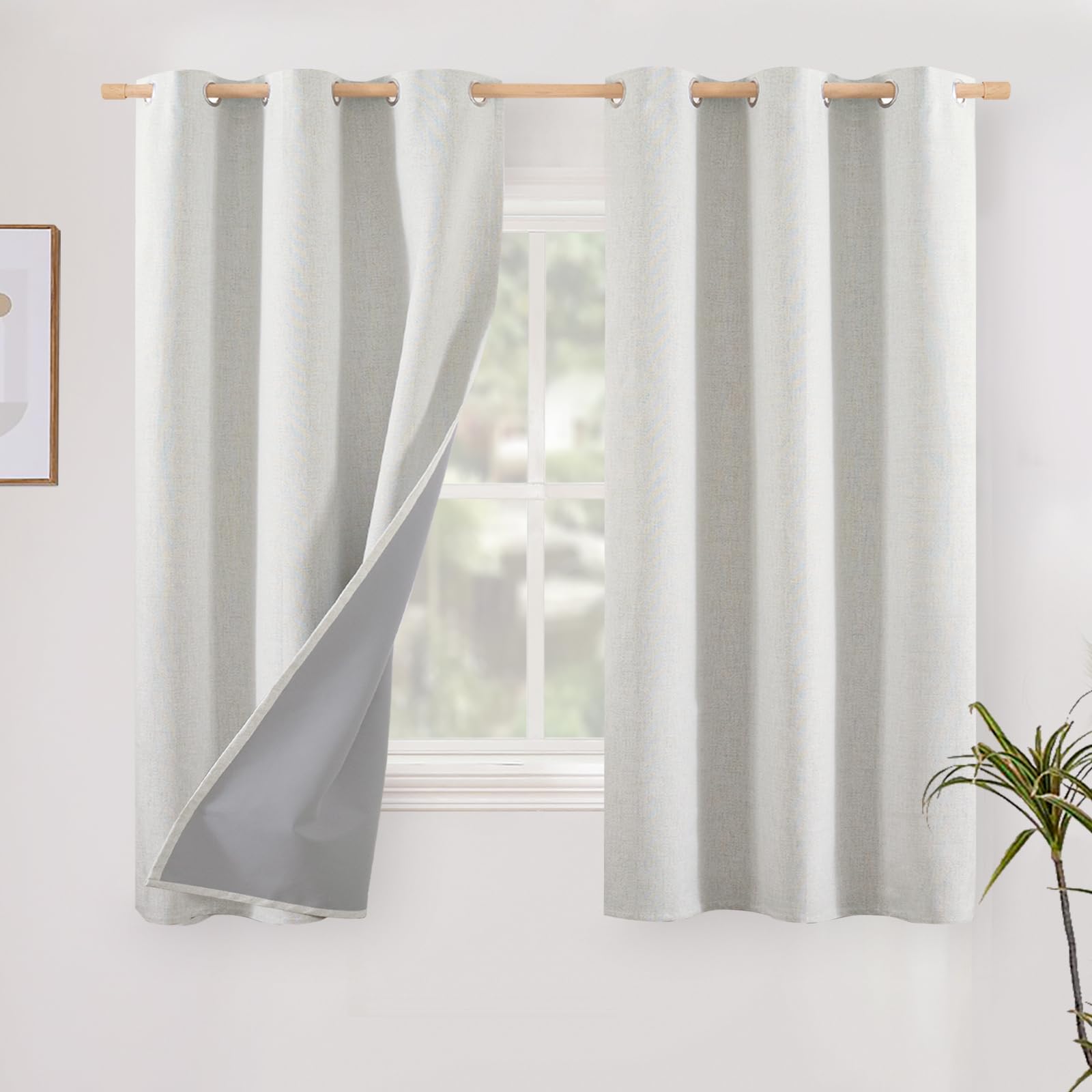 YoungsTex Linen Blackout Curtains 63 Inch Length for Bedroom, Room Darkening Window Drapes with Grommet Thermal Insulated Black Out Blinds for Living Room, 2 Panels, 52 X 63 Inch, Beige