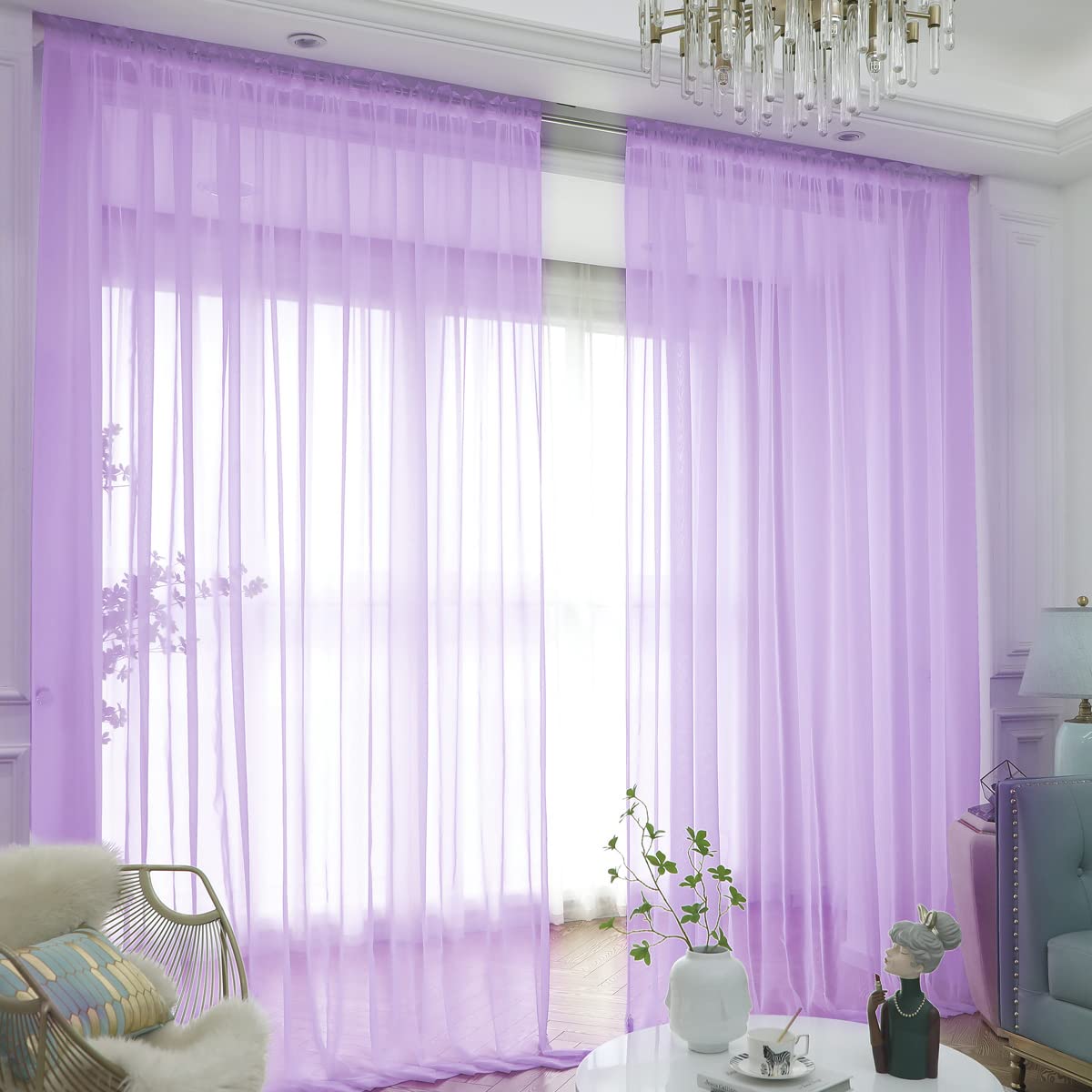 L&TEC Window White Sheer Curtains 84 Inches Long 2 Panels Sheer White Curtain Clear Basic Rod Pocket Panel Other Beige Grey Purple Pink 63 72 95 108 Inch Bedroom Children Living Room Yard Kitchen