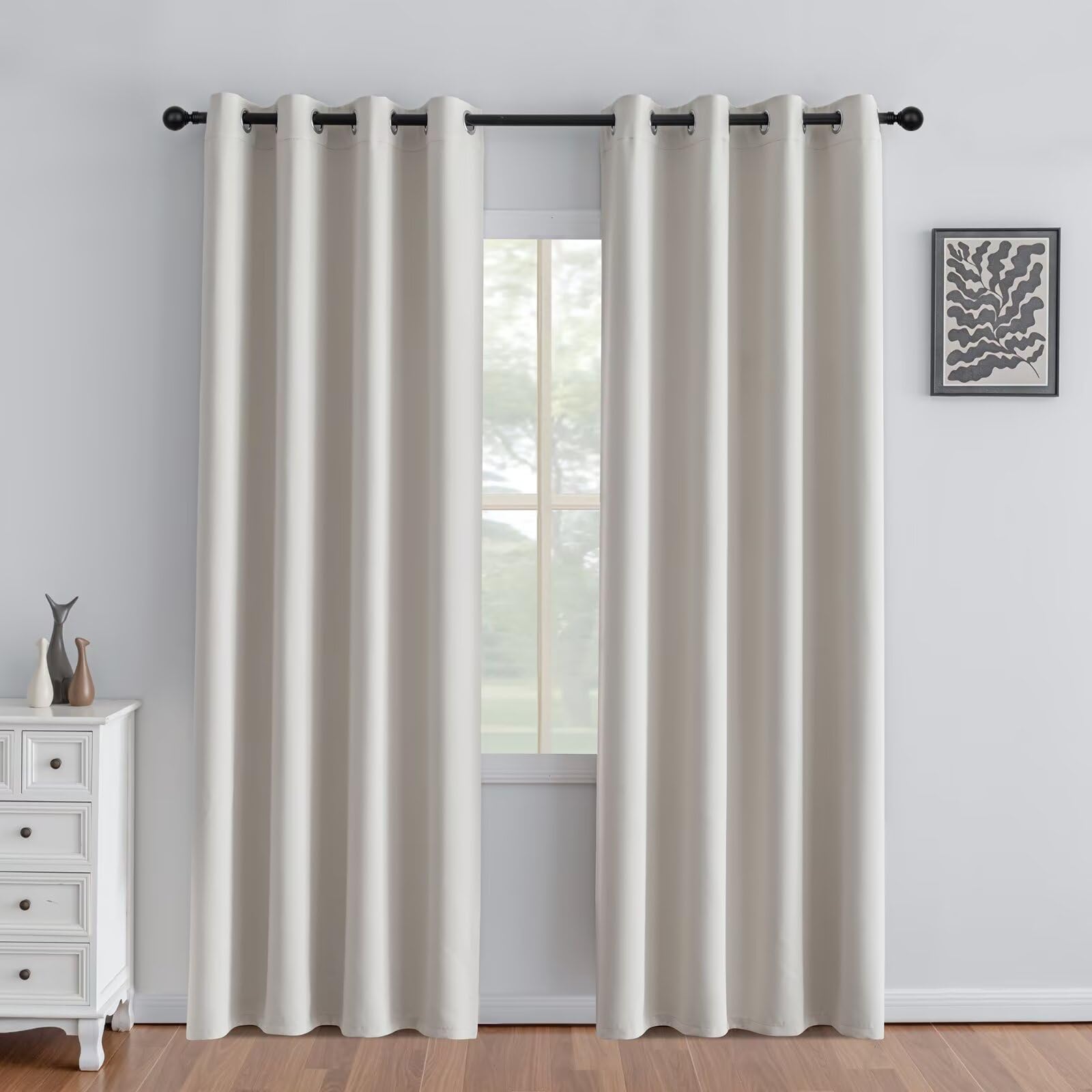 IGEMAEVE Black 100% Blackout Curtains 84 Inch Length 2 Panels Set, Black Out Curtains for Bedroom 84 Inch Long, Rod Pocket Energy Saving Room Darkening Drapes for Living Room Dining Room Window