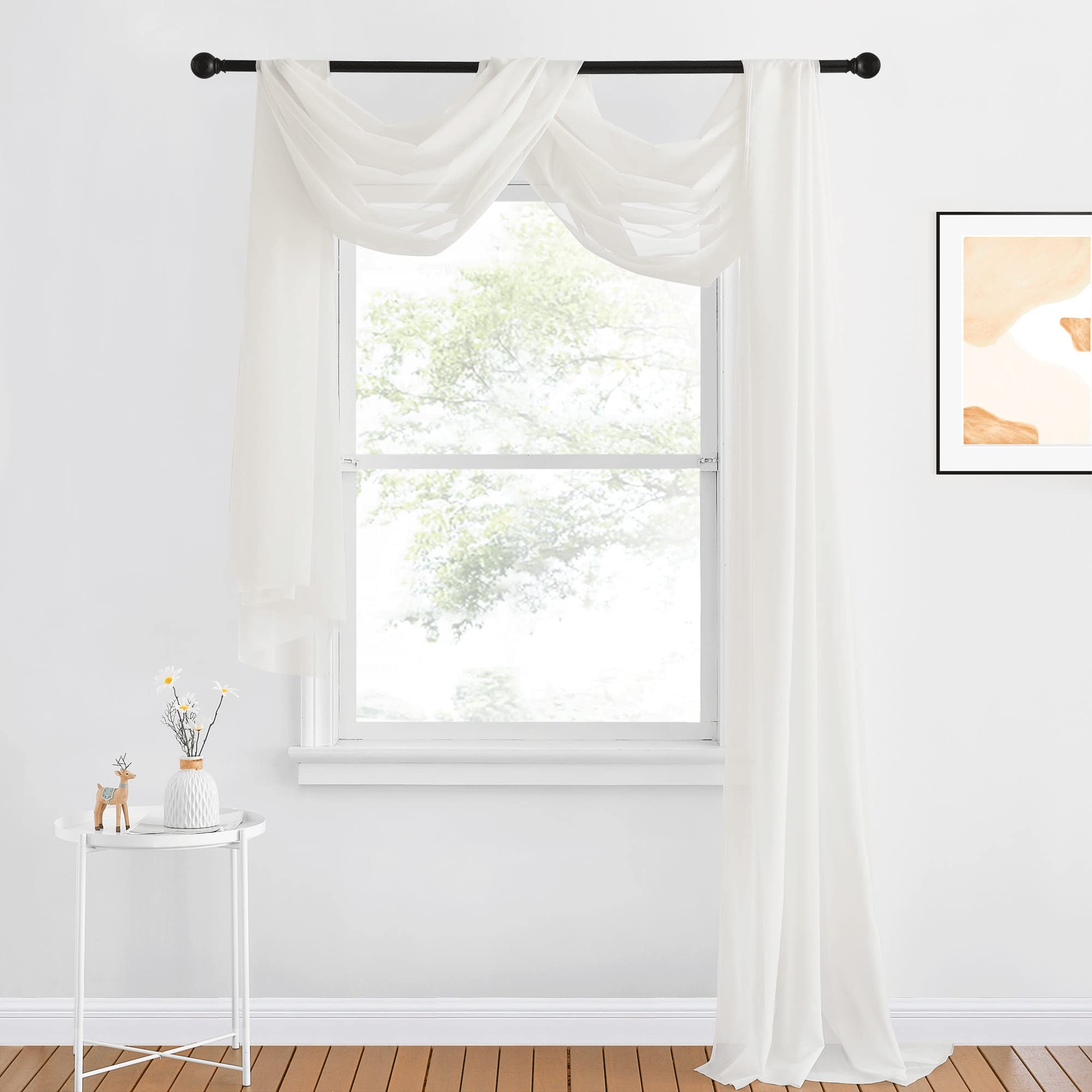 NICETOWN Sheer Canopy Bed Curtains Panels 216 - Home Decoration Sheer Voile Scarf Valance for Wedding (1 Panel, W60 x L216, White)