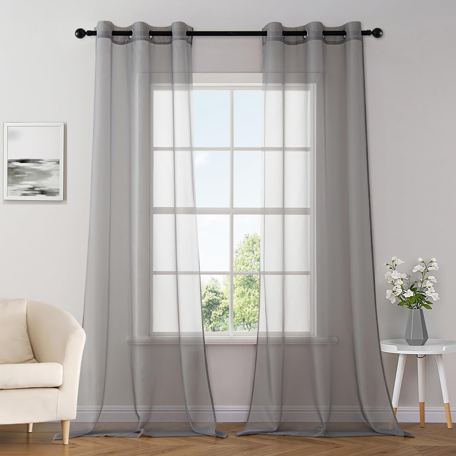 MIULEE Solid Color Sheer Curtains 84 Inches Long 2 Panels Set - Elegant Lightweight Grommet Light Filtering Window Voile Panels/Drapes/Treatment for Bedroom Living Room W42 x L84 Inch, White