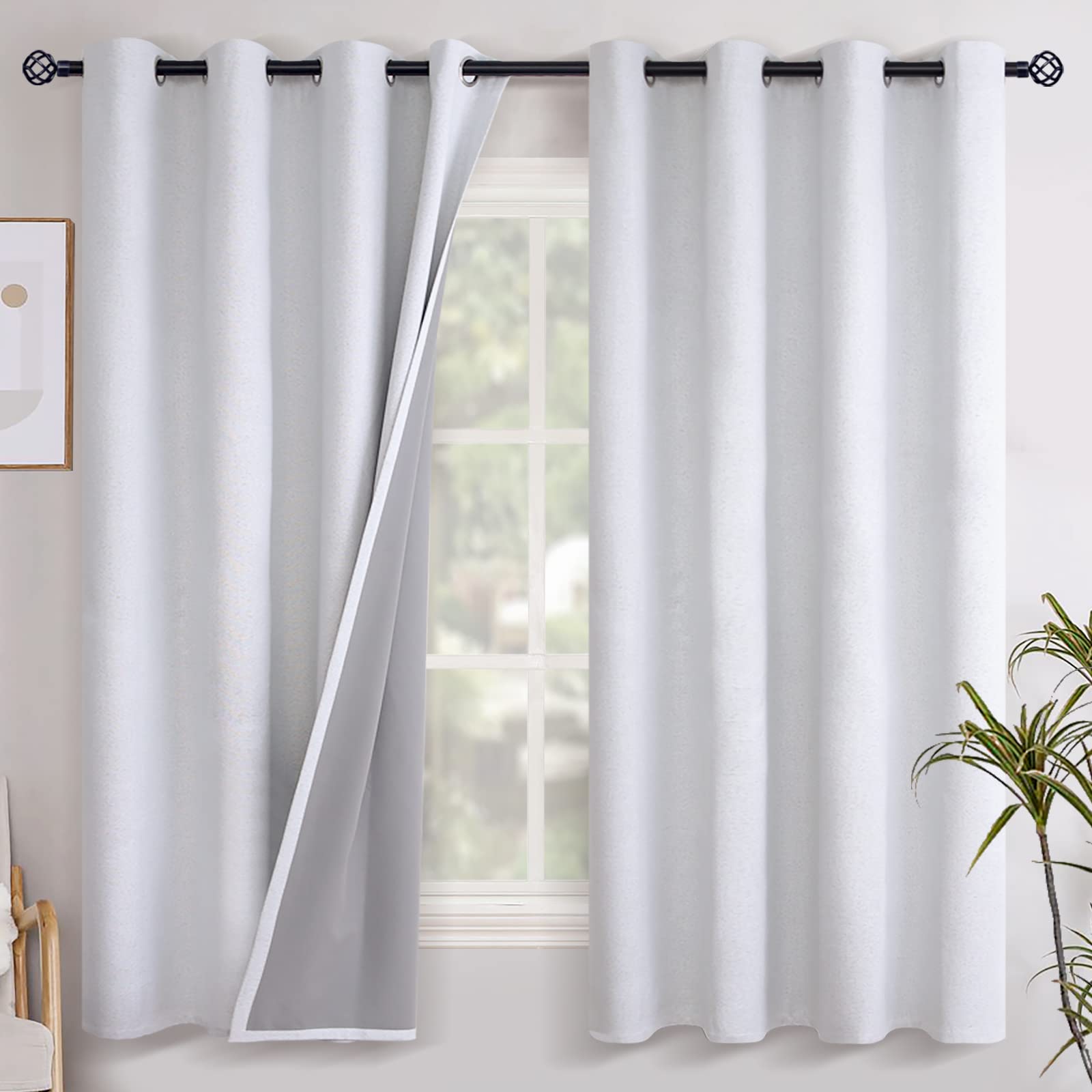 YoungsTex Linen Blackout Curtains 63 Inch Length for Bedroom, Room Darkening Window Drapes with Grommet Thermal Insulated Black Out Blinds for Living Room, 2 Panels, 52 X 63 Inch, Beige