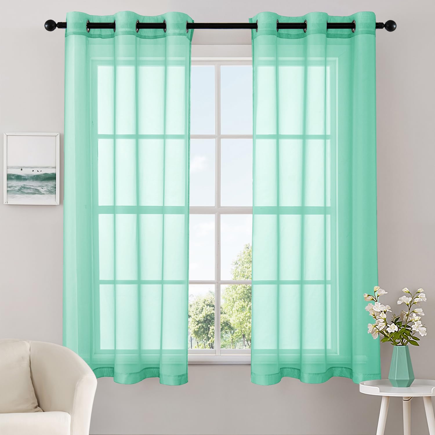 MIULEE Solid Color Sheer Curtains 84 Inches Long 2 Panels Set - Elegant Lightweight Grommet Light Filtering Window Voile Panels/Drapes/Treatment for Bedroom Living Room W42 x L84 Inch, White