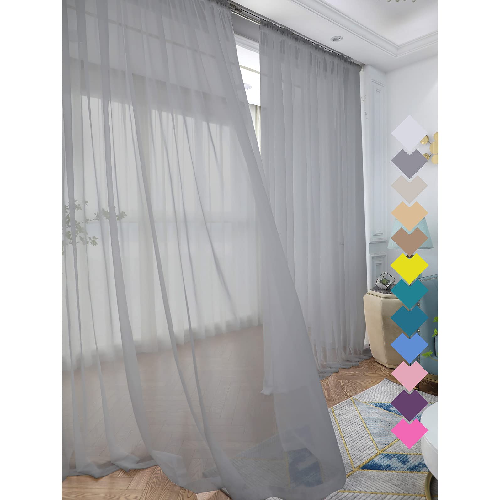 L&TEC Window White Sheer Curtains 84 Inches Long 2 Panels Sheer White Curtain Clear Basic Rod Pocket Panel Other Beige Grey Purple Pink 63 72 95 108 Inch Bedroom Children Living Room Yard Kitchen