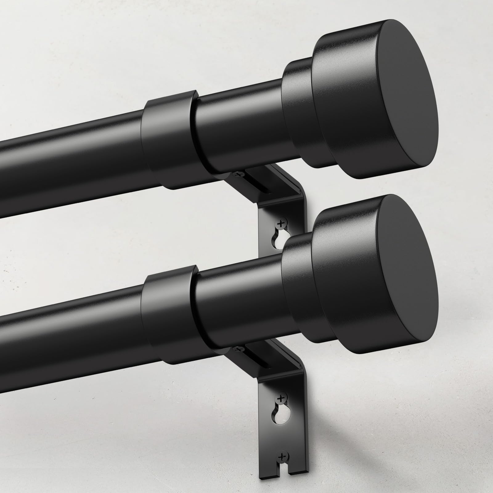 IFELS 2 Pack Heavy Duty Curtain Rods for Windows 28 to 48 Inch, 1 Inch Black Adjustable Curtain Rod Set with Easy Installation and Modern Design (A1,Black,30-60",2Pack)