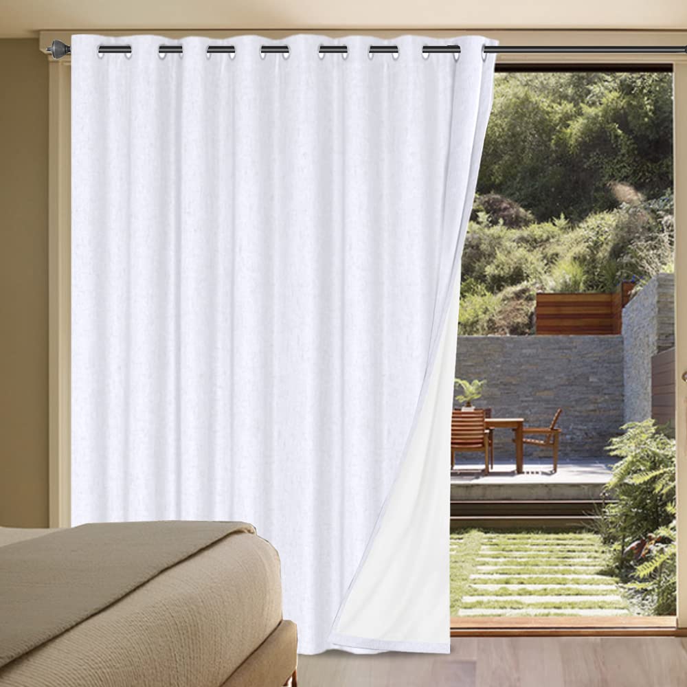 H.VERSAILTEX 100% Blackout Curtains Ivory, Linen Blackout Curtains 96 inch Curtains 2 Panel Set, Elegant Curtain for Bedroom Grommet Drapes for Living Room