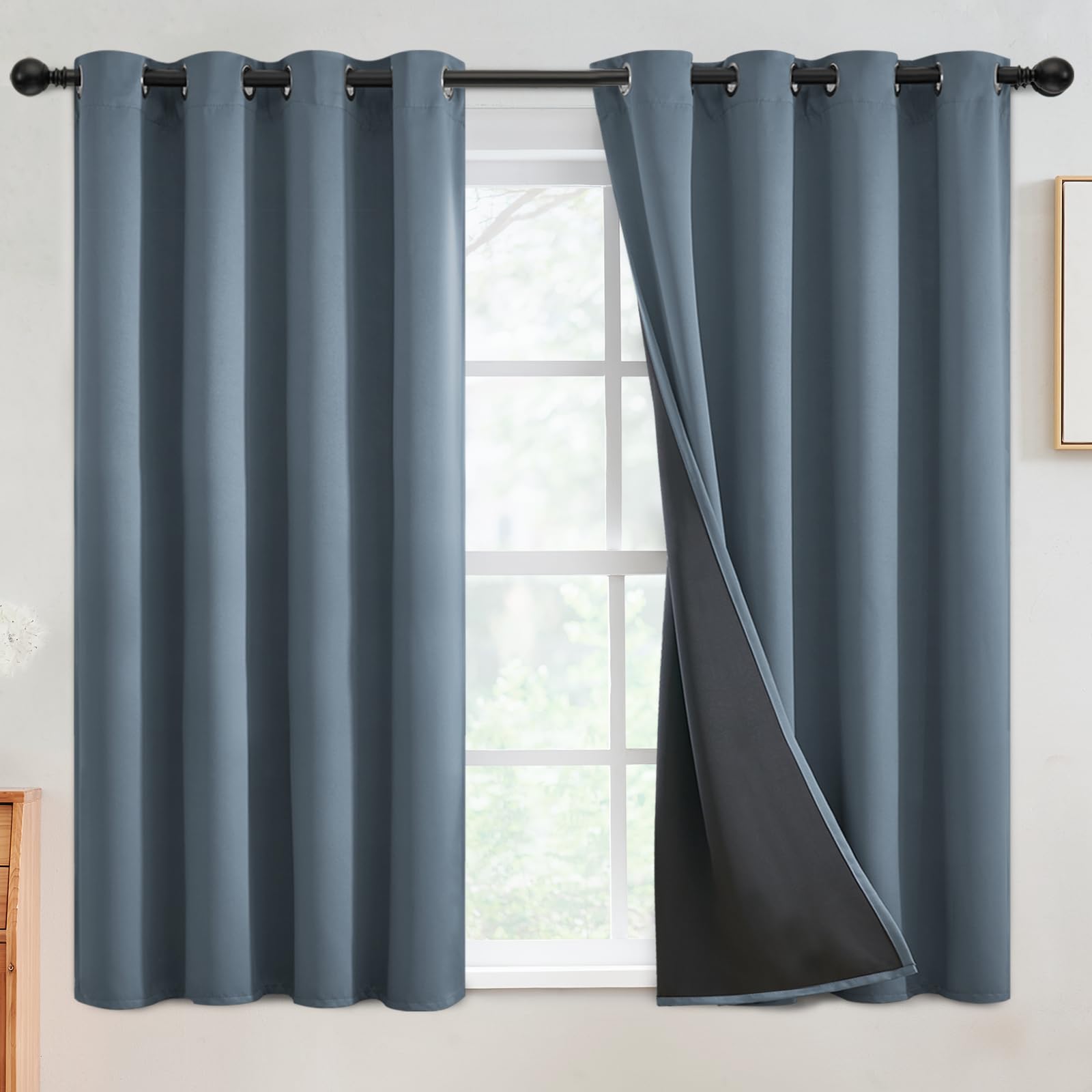 SimpleHome 100% Blackout Curtains for Bedroom,Thermal Insulated Grommet Window Drapes Room Darkening Cream Curtains for Living Room with Black Back,52 x 84 Inch,2 Panels