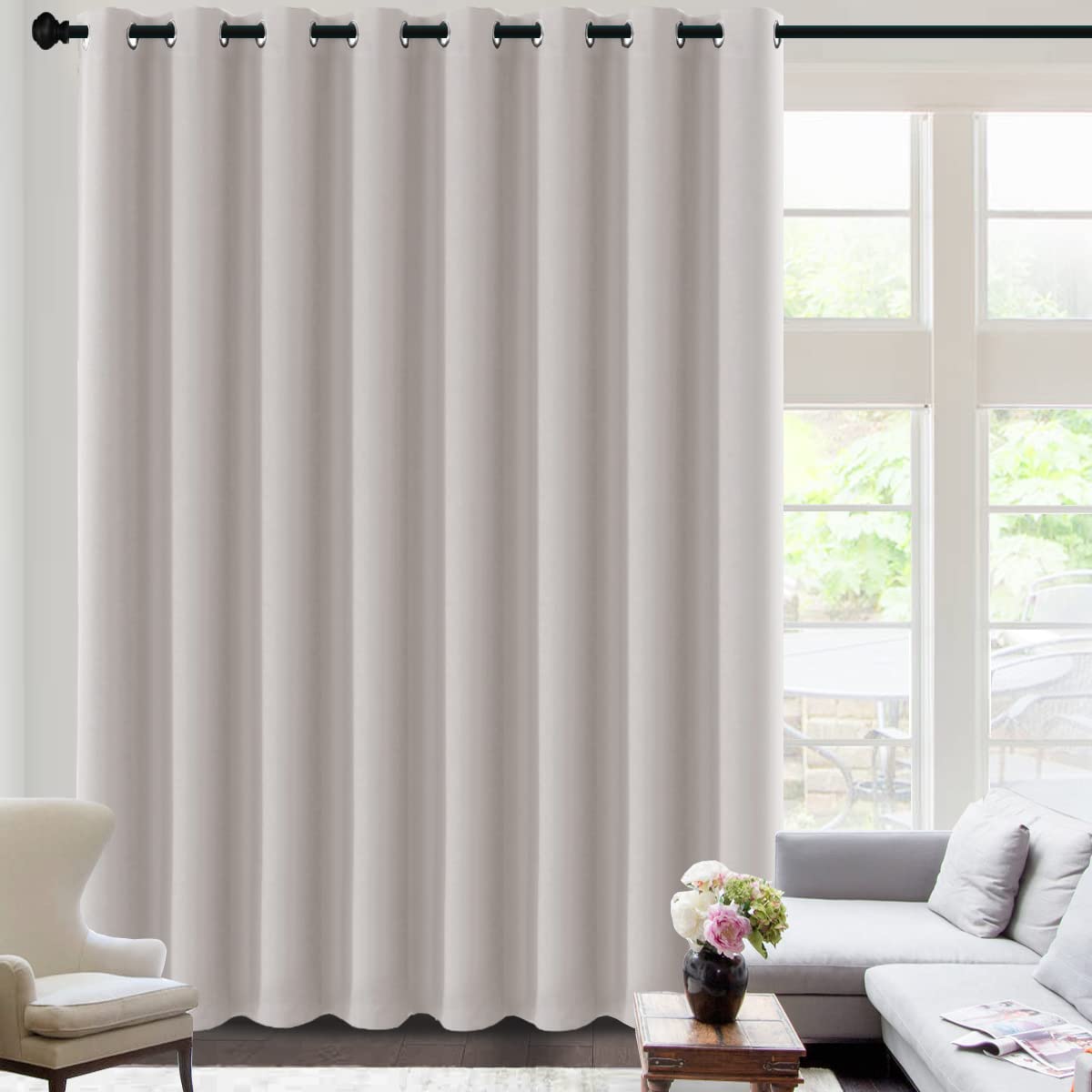 H.VERSAILTEX Blackout Patio Curtains 100 x 96 Inches for Sliding Door Extral Wide Blackout Curtain Panels Thermal Insulated Room Divider - Grommet Top, 8' Tall by 8.5' Wide - Jet Black