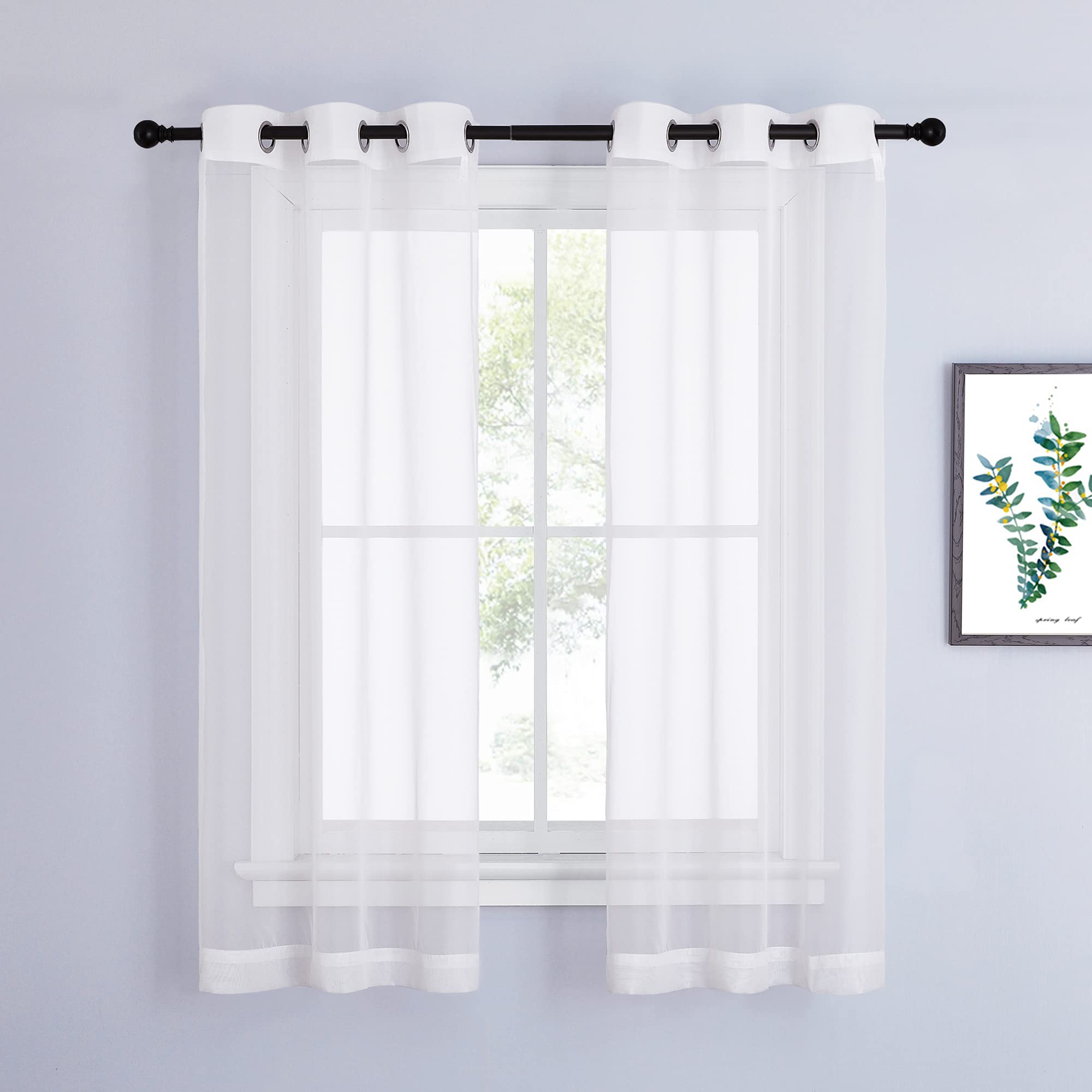 NICETOWN Sheer Curtains Panel 72" Long - Ring Top Window Treatment Sheer Voile Drapes for Bedroom/Living Room (White, Set of 2, W54 x L72)