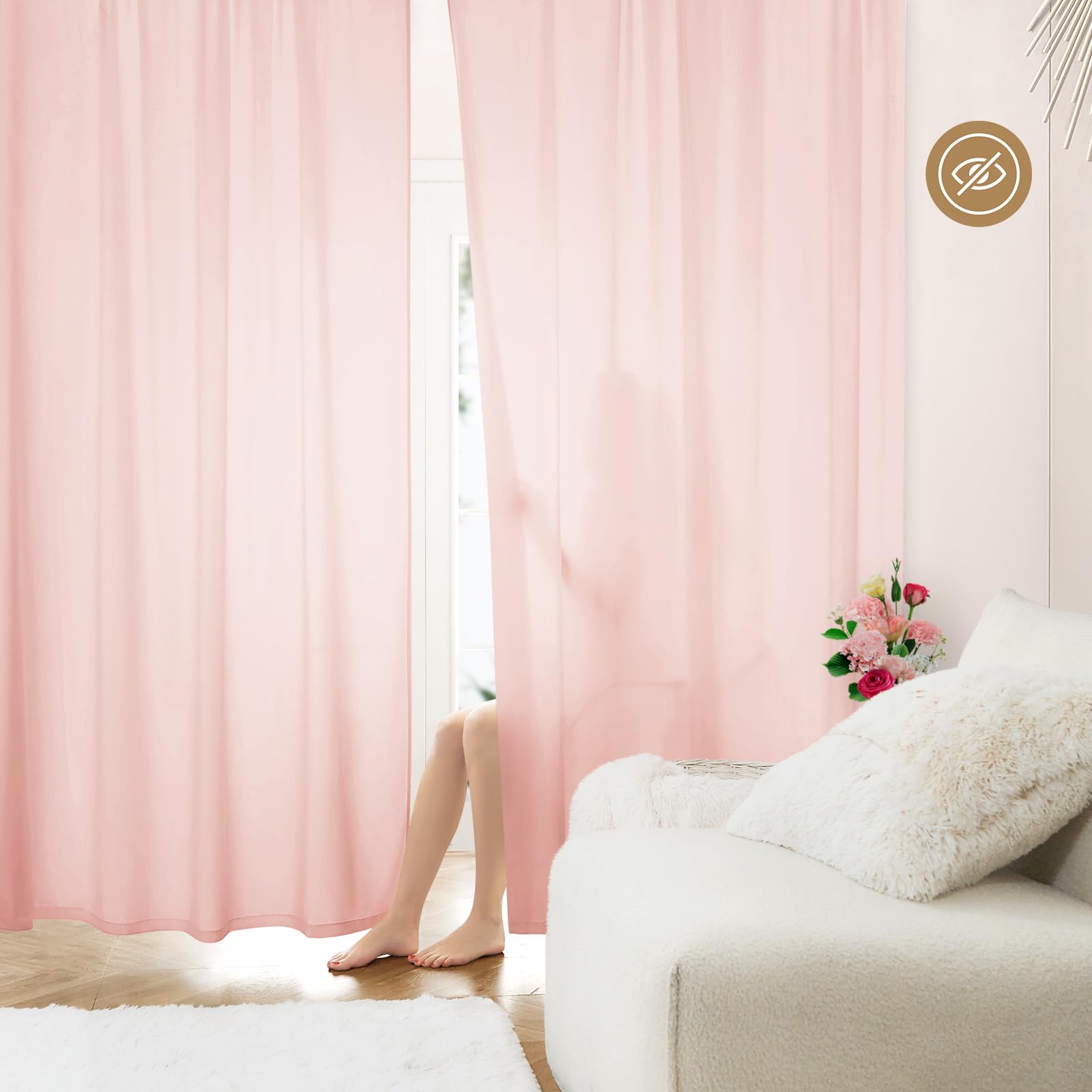 HOMEIDEAS Non-See-Through White Privacy Sheer Curtains 52 X 84 Inches Long 2 Panels Sheer Curtains Light Filtering Window Curtains Drapes for Bedroom Living Room