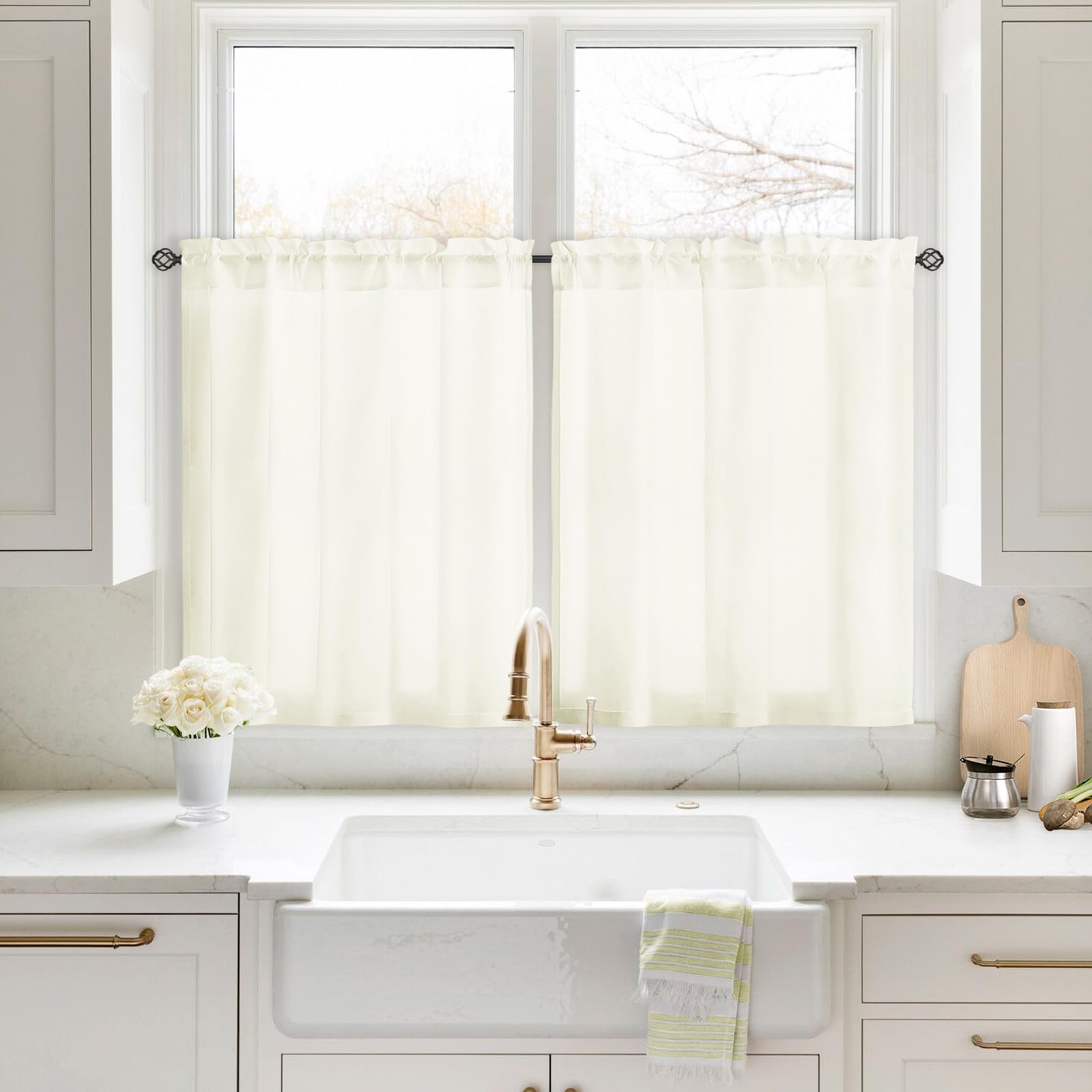 HOMEIDEAS Non-See-Through White Privacy Sheer Curtains 52 X 84 Inches Long 2 Panels Sheer Curtains Light Filtering Window Curtains Drapes for Bedroom Living Room