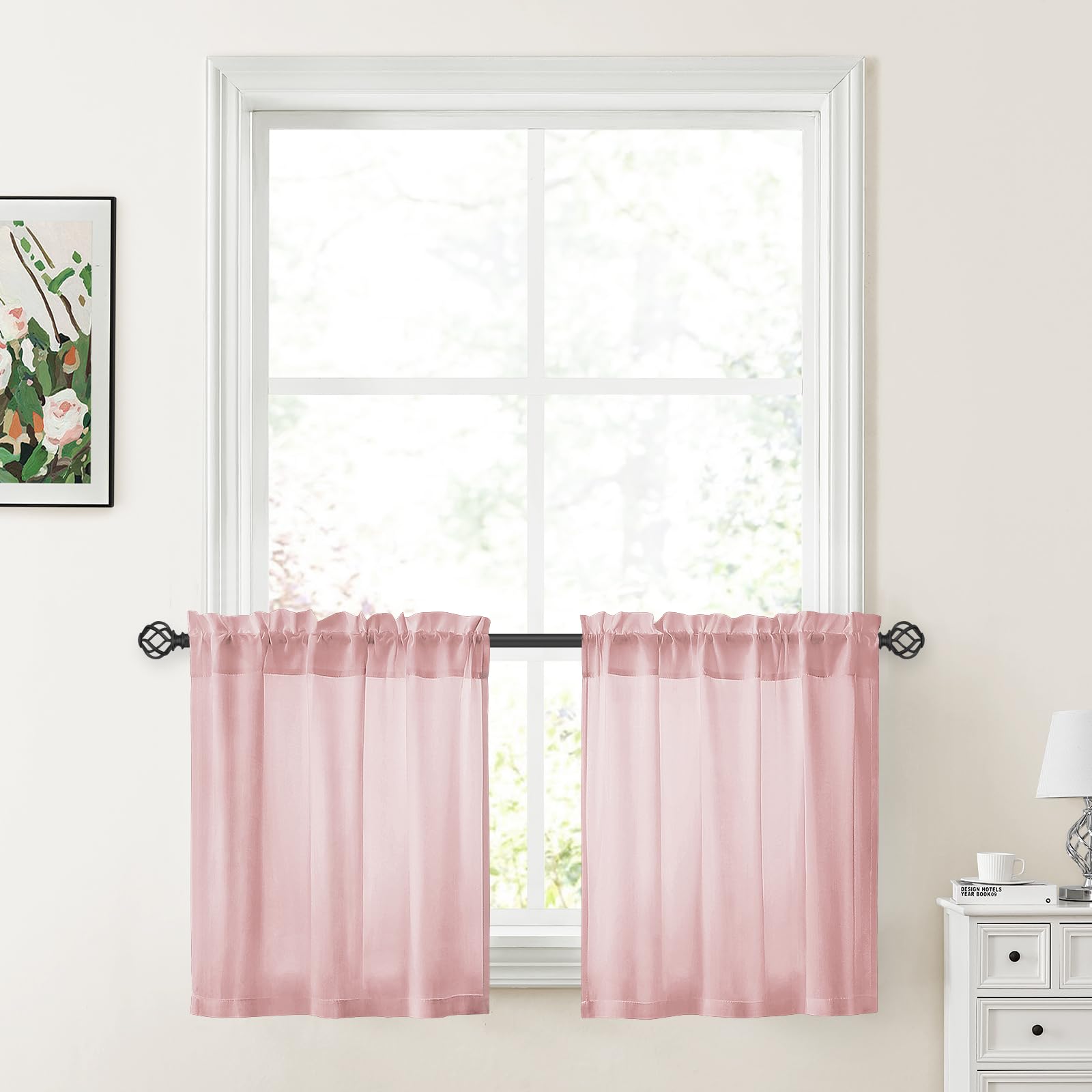 HOMEIDEAS Non-See-Through White Privacy Sheer Curtains 52 X 84 Inches Long 2 Panels Sheer Curtains Light Filtering Window Curtains Drapes for Bedroom Living Room