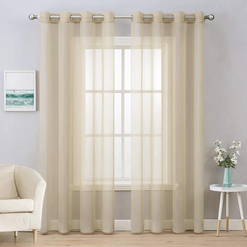 MIULEE Solid Color Sheer Curtains 84 Inches Long 2 Panels Set - Elegant Lightweight Grommet Light Filtering Window Voile Panels/Drapes/Treatment for Bedroom Living Room W42 x L84 Inch, White