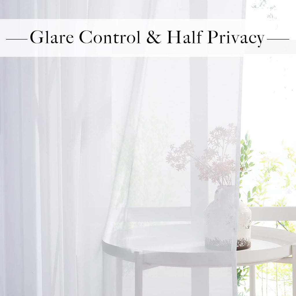 RYB HOME White Sheer Curtains 96 inches Long 4 Panels Set for Living Room, Light Filtering Voile Window Drapes with Grommet for Bedroom, W 54" x L 96"
