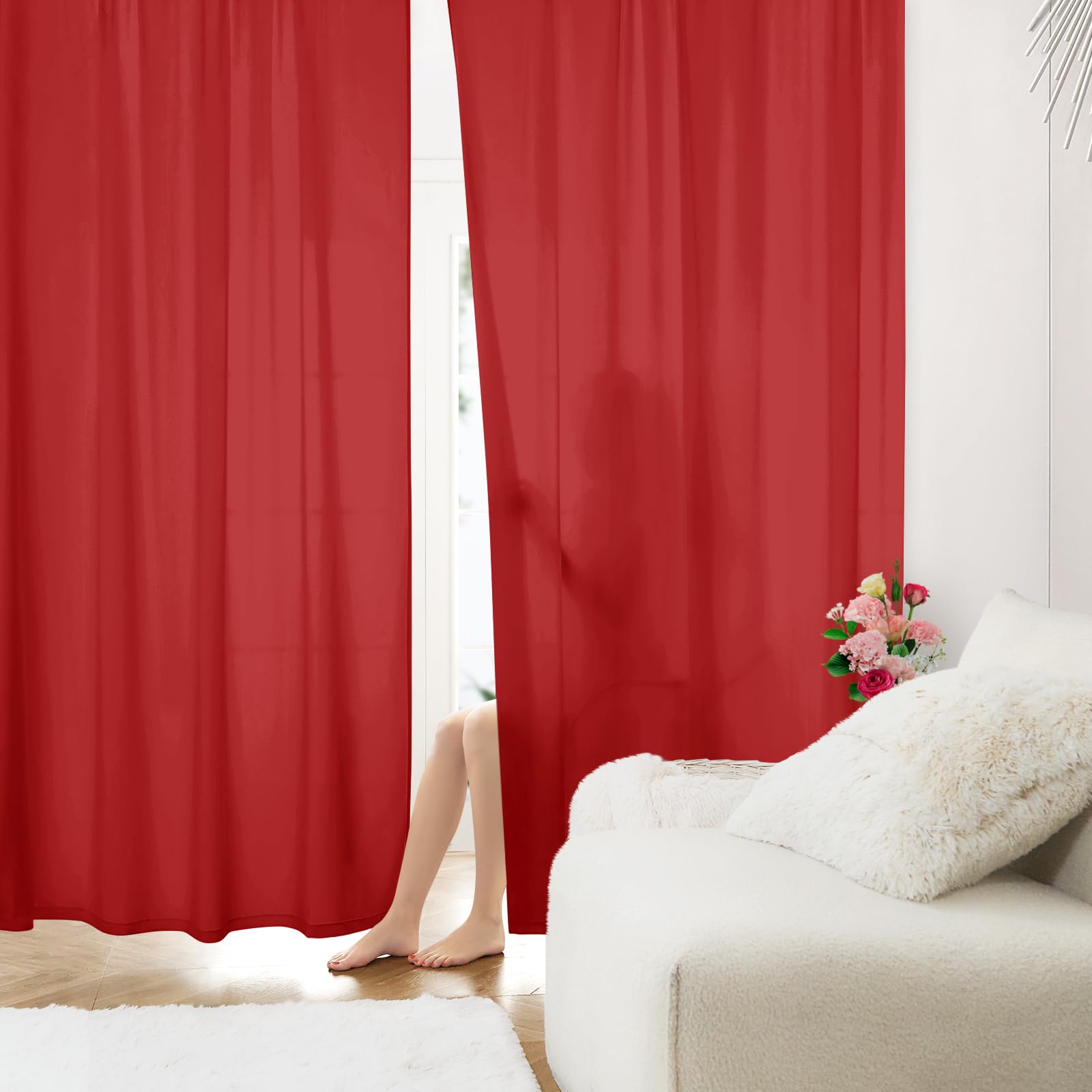HOMEIDEAS Non-See-Through White Privacy Sheer Curtains 52 X 84 Inches Long 2 Panels Sheer Curtains Light Filtering Window Curtains Drapes for Bedroom Living Room