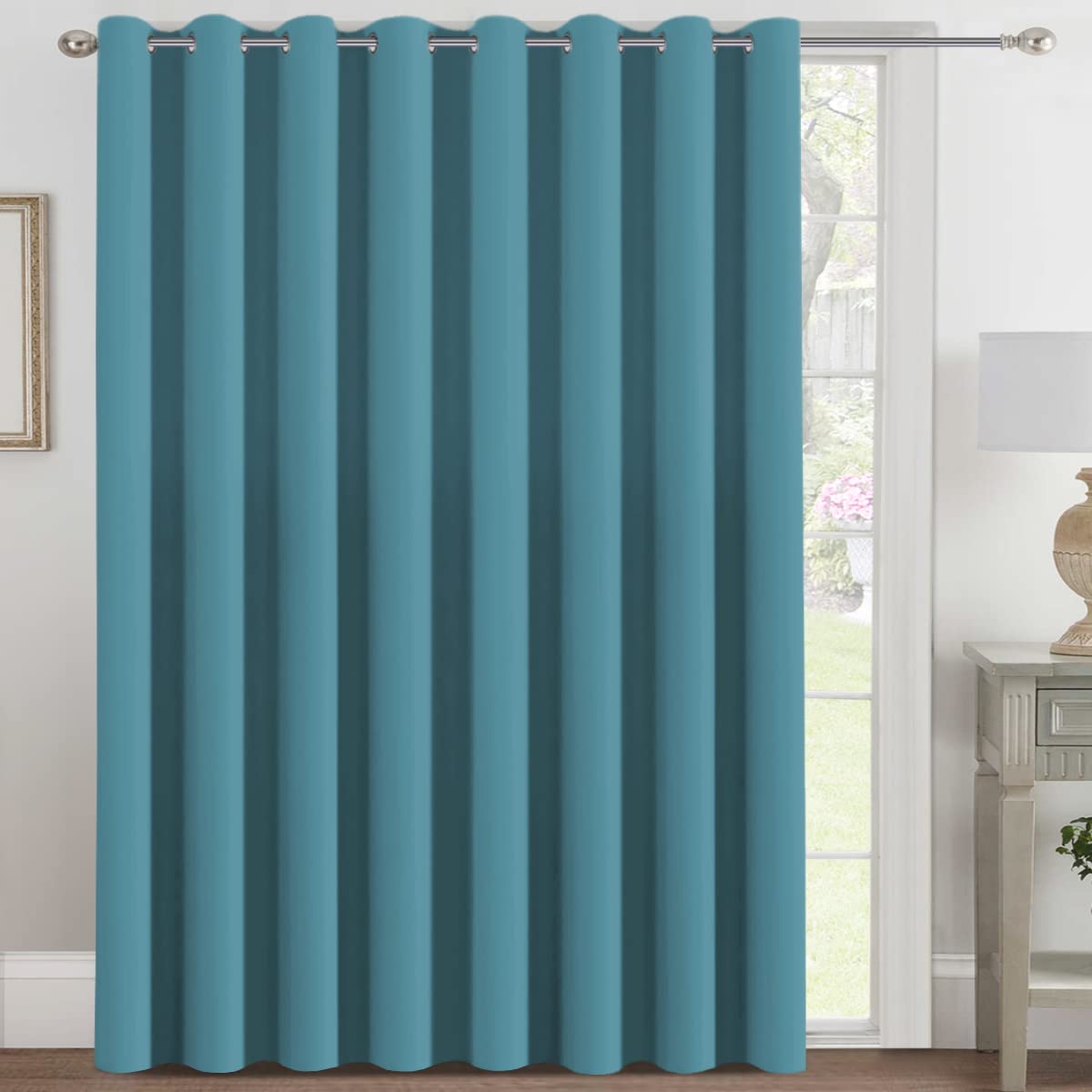 H.VERSAILTEX Blackout Patio Curtains 100 x 96 Inches for Sliding Door Extral Wide Blackout Curtain Panels Thermal Insulated Room Divider - Grommet Top, 8' Tall by 8.5' Wide - Jet Black