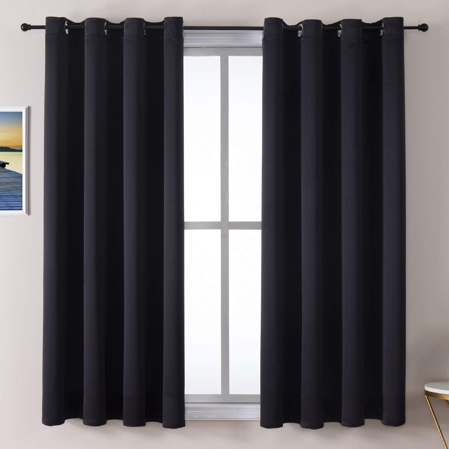 ChrisDowa Grommet Blackout Curtains for Bedroom and Living Room - 2 Panels Set Thermal Insulated Room Darkening Curtains (Dark Grey, 42 x 63 Inch)