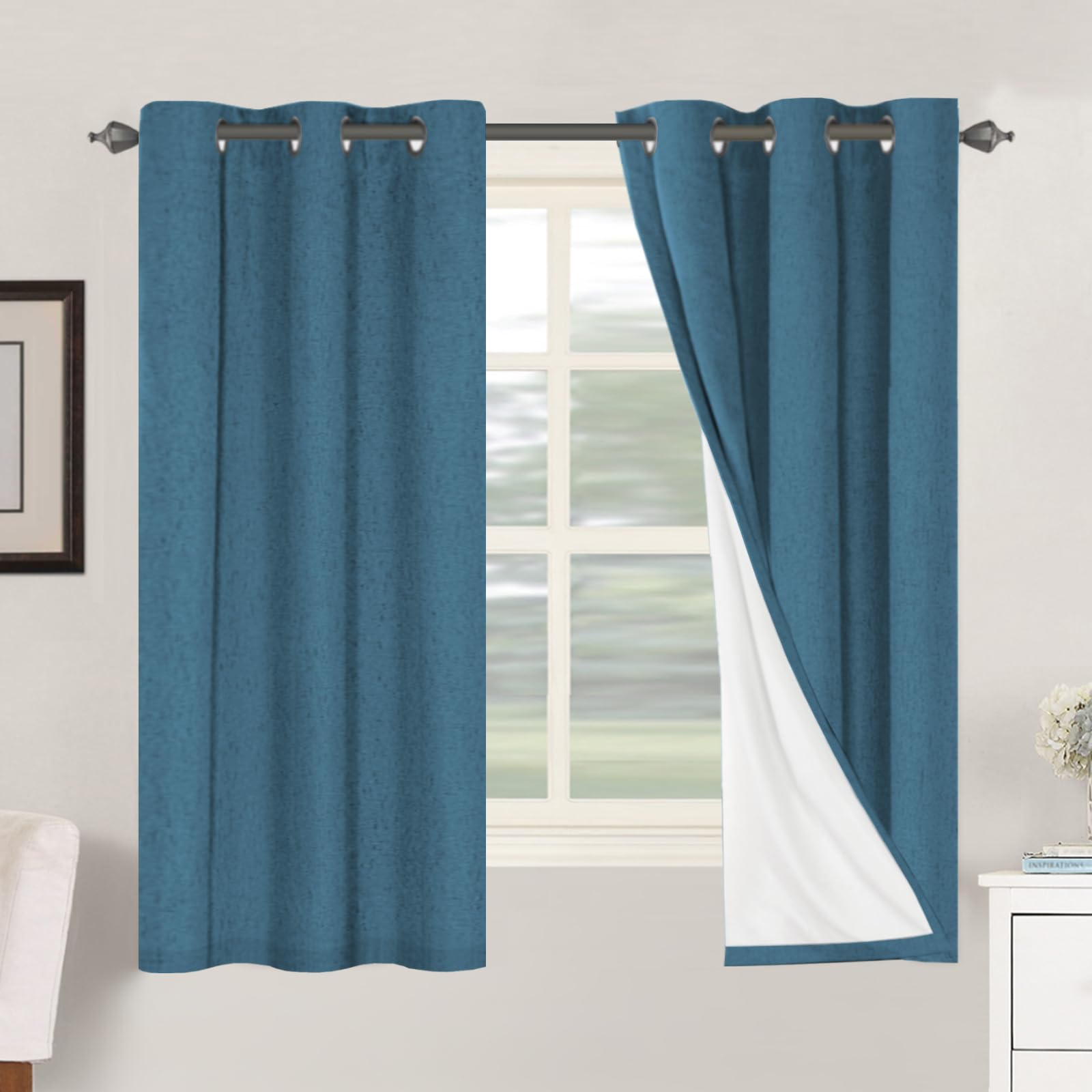H.VERSAILTEX 100% Blackout Curtains Ivory, Linen Blackout Curtains 96 inch Curtains 2 Panel Set, Elegant Curtain for Bedroom Grommet Drapes for Living Room