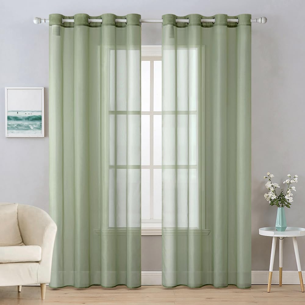 MIULEE Solid Color Sheer Curtains 84 Inches Long 2 Panels Set - Elegant Lightweight Grommet Light Filtering Window Voile Panels/Drapes/Treatment for Bedroom Living Room W42 x L84 Inch, White