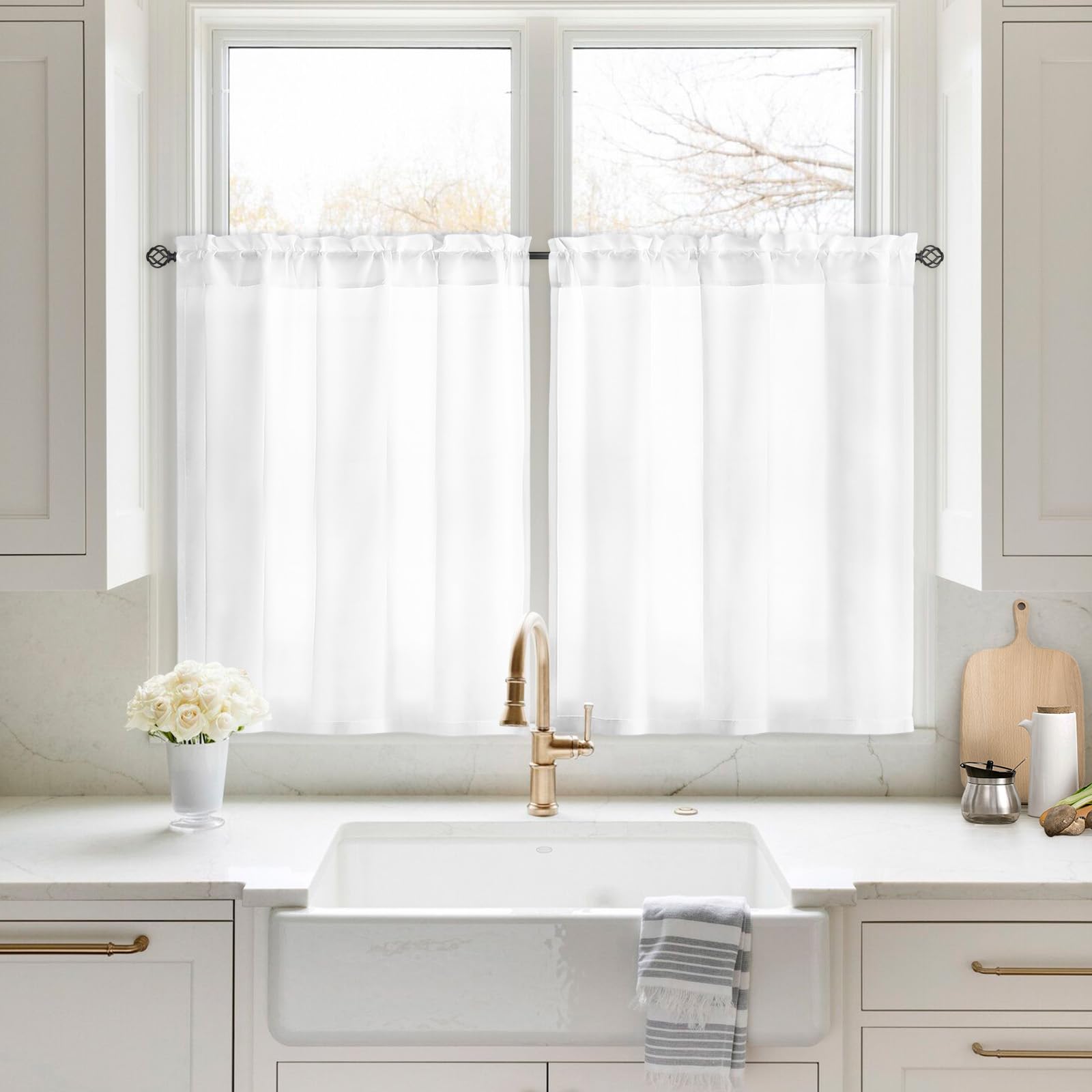 HOMEIDEAS Non-See-Through White Privacy Sheer Curtains 52 X 84 Inches Long 2 Panels Sheer Curtains Light Filtering Window Curtains Drapes for Bedroom Living Room