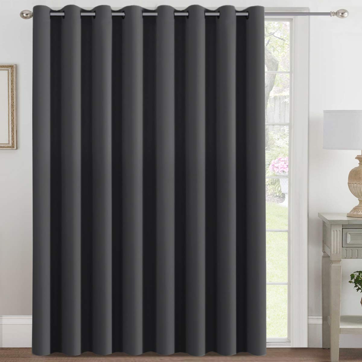 H.VERSAILTEX Blackout Patio Curtains 100 x 96 Inches for Sliding Door Extral Wide Blackout Curtain Panels Thermal Insulated Room Divider - Grommet Top, 8' Tall by 8.5' Wide - Jet Black