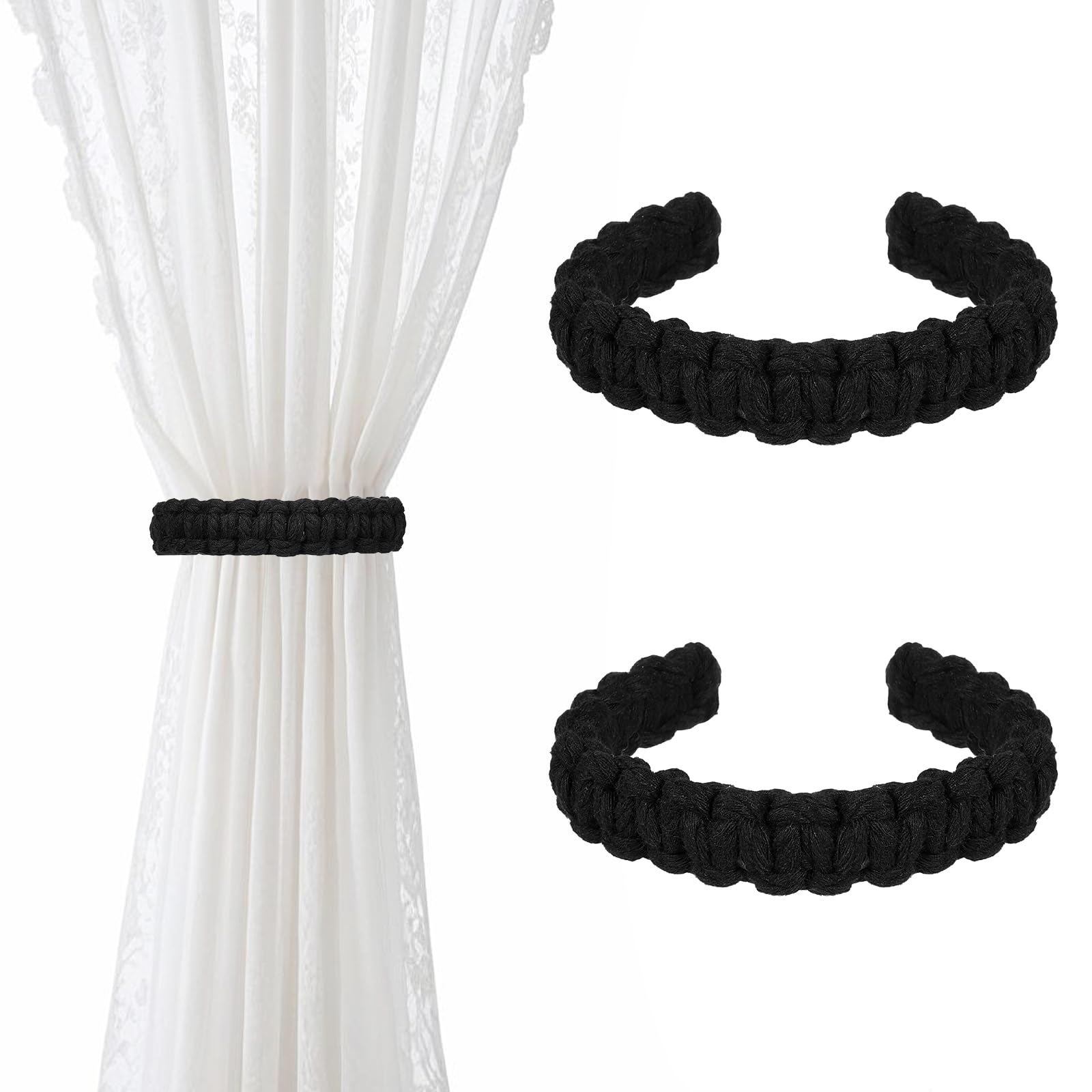 Ptwola 4 Pack Braided Curtain Tiebacks Boho Elegant Rustic Curtain Holdbacks Tie Backs Holders Set Simple Light Weight Drapes Decorative Accessories Handmade for Home Office Bedroom Window (4, Linen)
