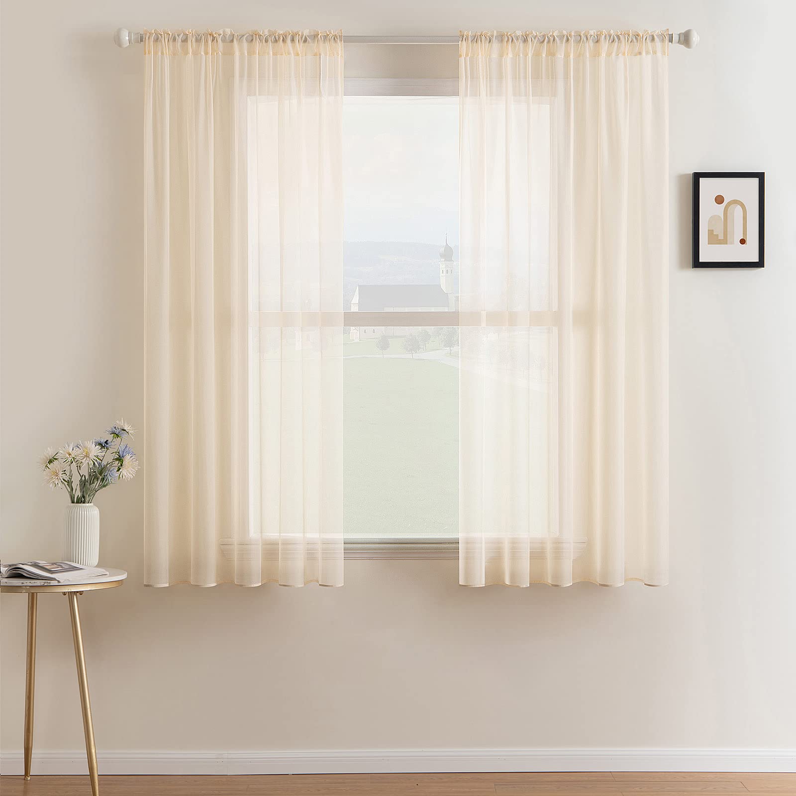 MIULEE 2 Panels Solid Color White Sheer Window Curtains Elegant Window Voile Panels/Drapes/Treatment for Bedroom Living Room (54 X 84 Inches White)