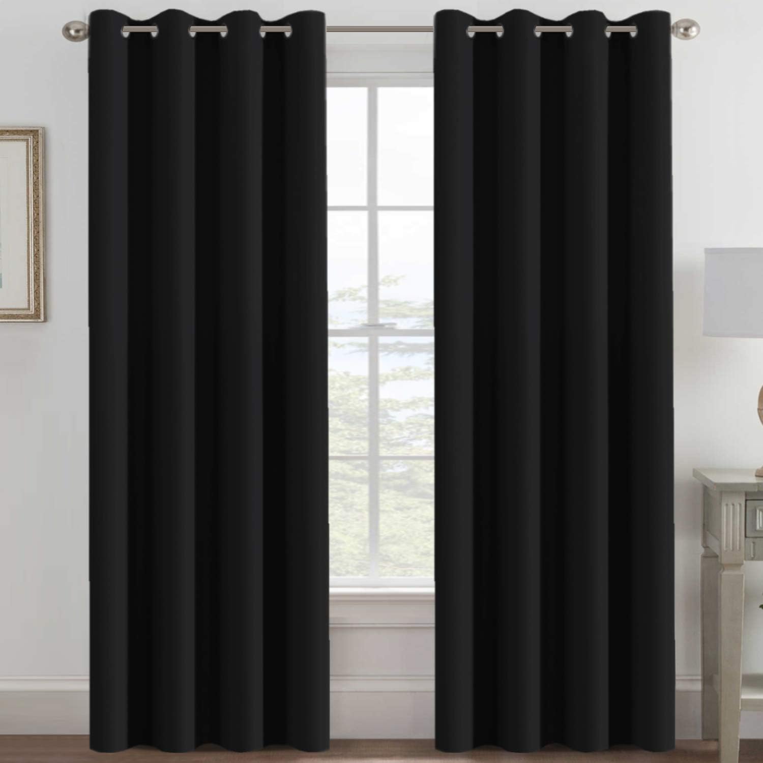 H.VERSAILTEX Blackout Patio Curtains 100 x 96 Inches for Sliding Door Extral Wide Blackout Curtain Panels Thermal Insulated Room Divider - Grommet Top, 8' Tall by 8.5' Wide - Jet Black