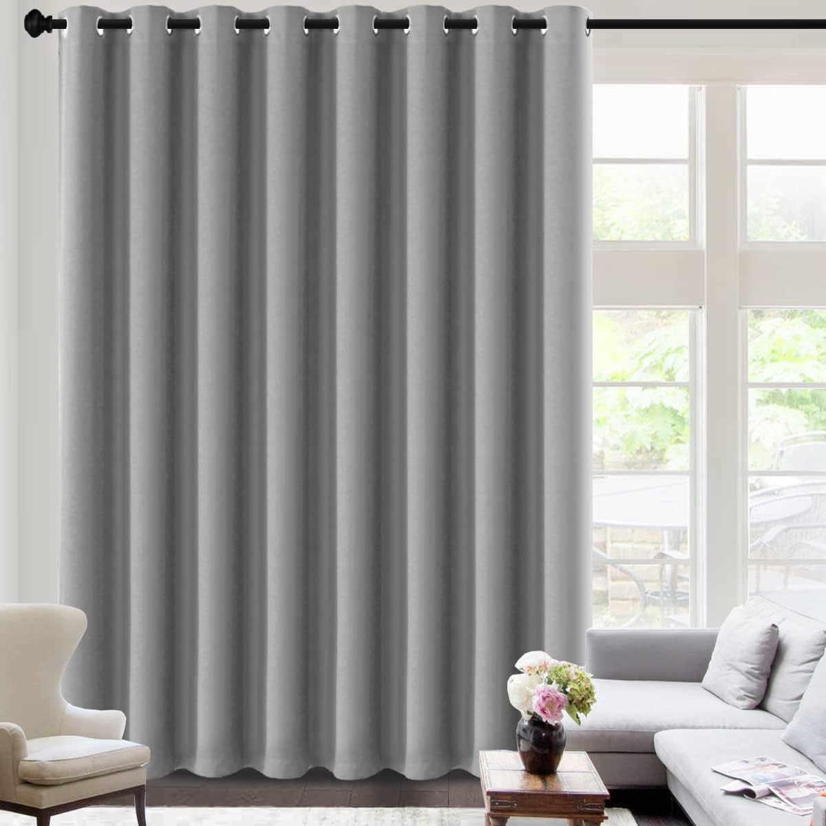 H.VERSAILTEX Blackout Patio Curtains 100 x 96 Inches for Sliding Door Extral Wide Blackout Curtain Panels Thermal Insulated Room Divider - Grommet Top, 8' Tall by 8.5' Wide - Jet Black