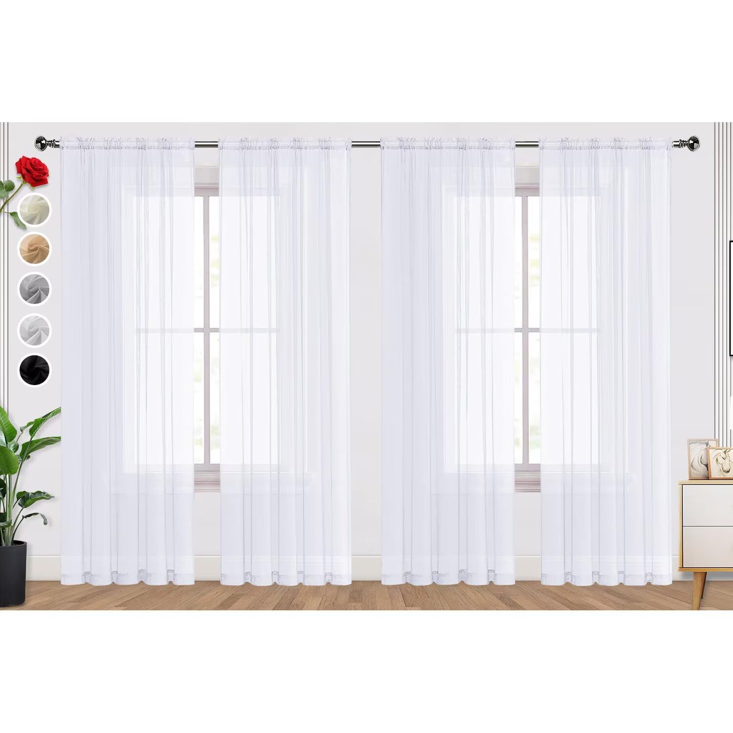 SpaceDresser Basic Rod Pocket Sheer Voile Window Curtain Panels White 1 Pair 2 Panels 52 Width 84 Inch Long for Kitchen Bedroom Children Living Room Yard(White,52 W x 84 L)