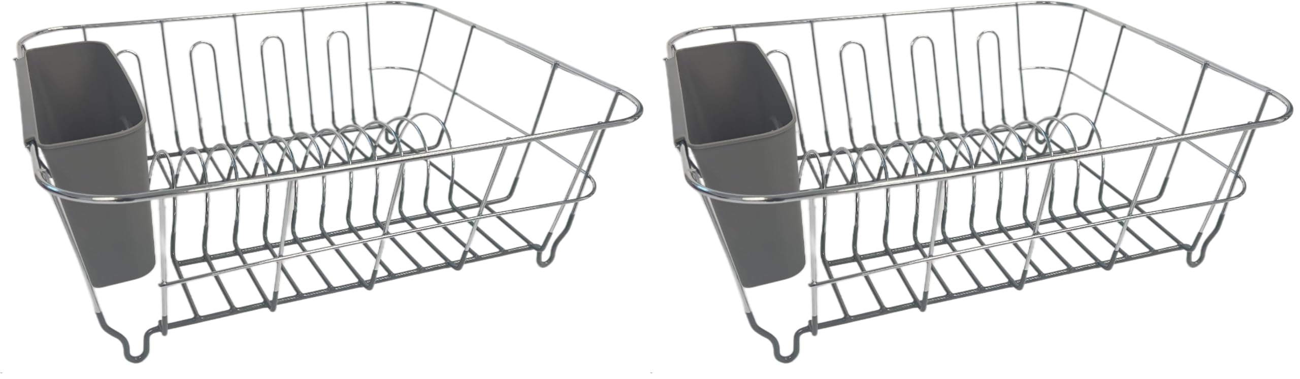 Dish Drying Rack & Cutlery Holder 2 Piece Set - Compact Sink-Fitting Dish Drainer with Rubberized Undercoating, Space-Saving Kitchen Organizer for Plates, Cups, Bowls & Utensils in Sink, Silver