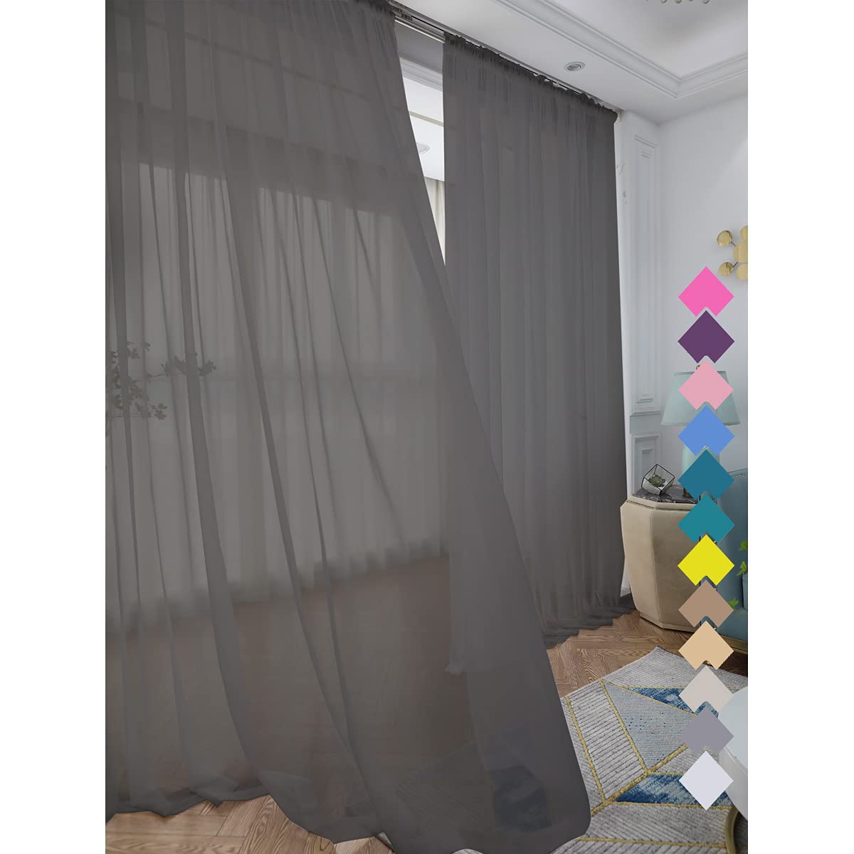 L&TEC Window White Sheer Curtains 84 Inches Long 2 Panels Sheer White Curtain Clear Basic Rod Pocket Panel Other Beige Grey Purple Pink 63 72 95 108 Inch Bedroom Children Living Room Yard Kitchen