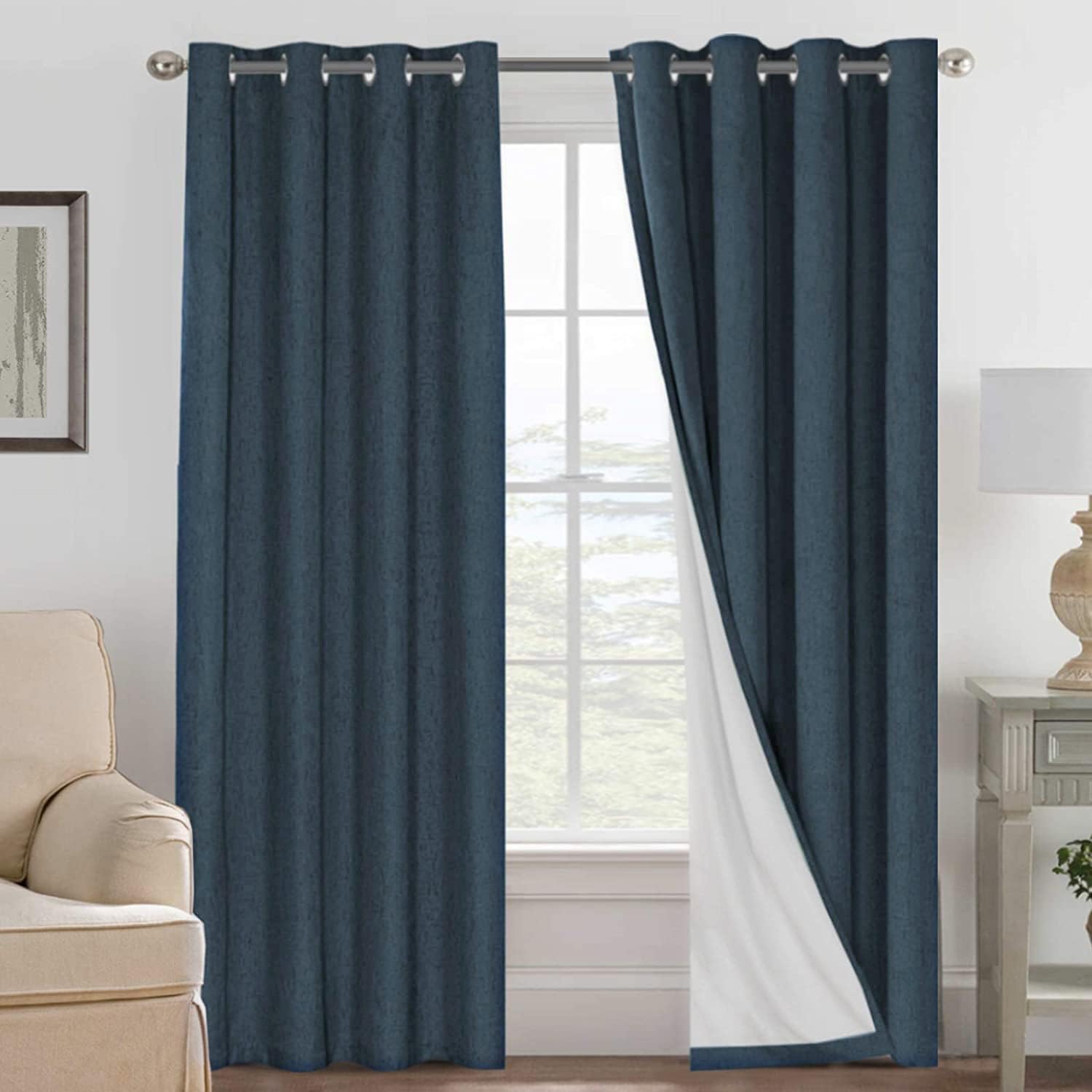 H.VERSAILTEX 100% Blackout Curtains Ivory, Linen Blackout Curtains 96 inch Curtains 2 Panel Set, Elegant Curtain for Bedroom Grommet Drapes for Living Room