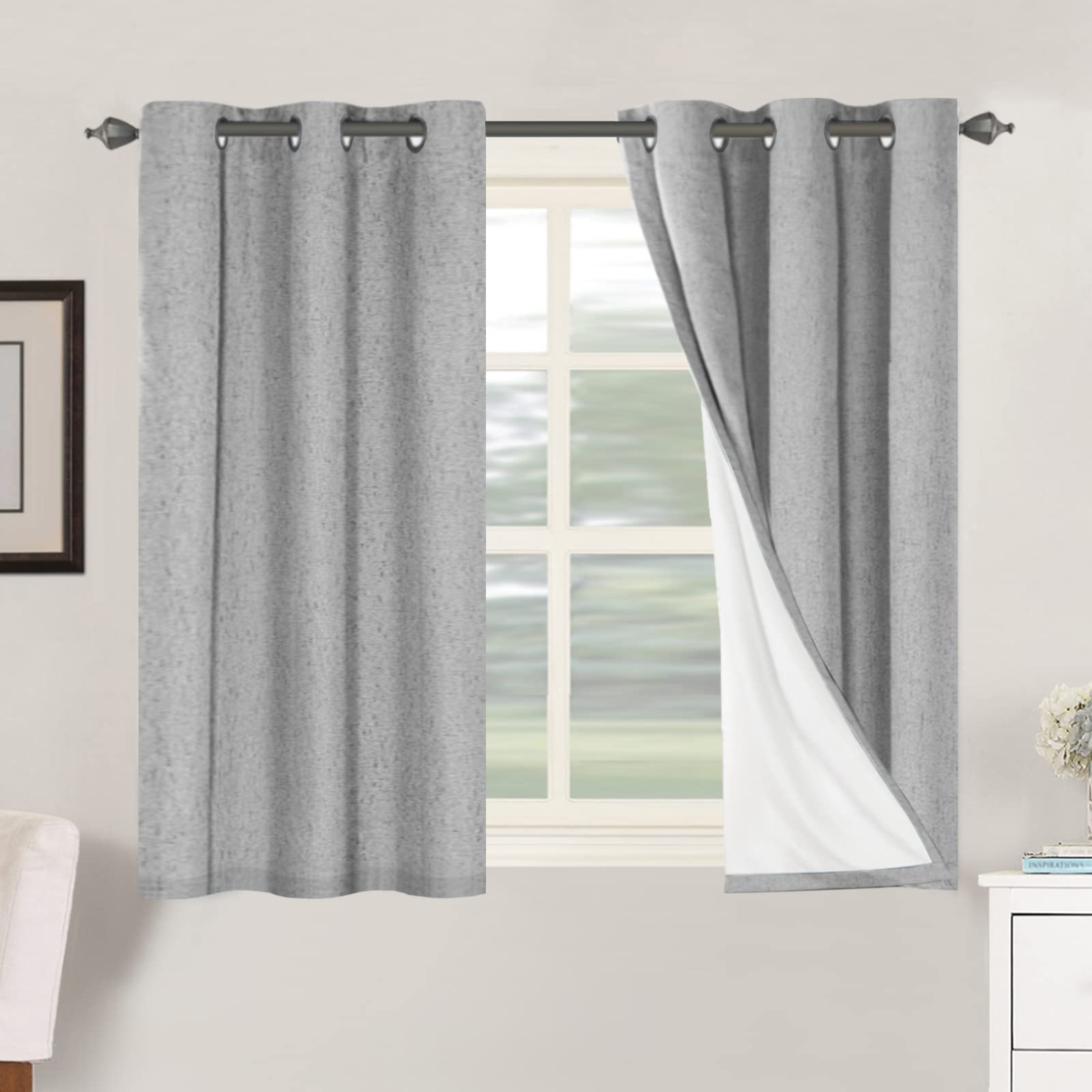 H.VERSAILTEX 100% Blackout Curtains Ivory, Linen Blackout Curtains 96 inch Curtains 2 Panel Set, Elegant Curtain for Bedroom Grommet Drapes for Living Room