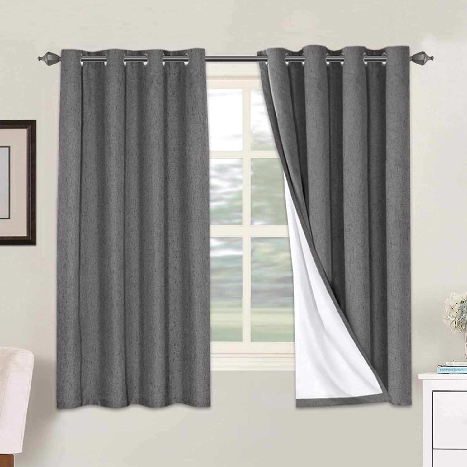 H.VERSAILTEX 100% Blackout Curtains Ivory, Linen Blackout Curtains 96 inch Curtains 2 Panel Set, Elegant Curtain for Bedroom Grommet Drapes for Living Room