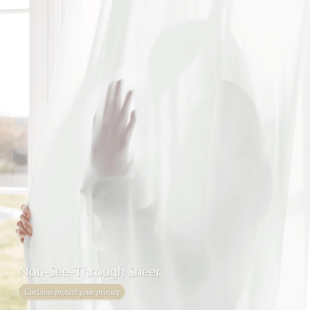 Beauoop Soft White Semi Sheer Curtains 84 Inches Long 2 Panels for Living Room Bedroom Faux Silk Light Filtering Non-See-Through Privacy Airy Rod Pocket Voile Window Treatment Drapes, 52x84 Set of 2