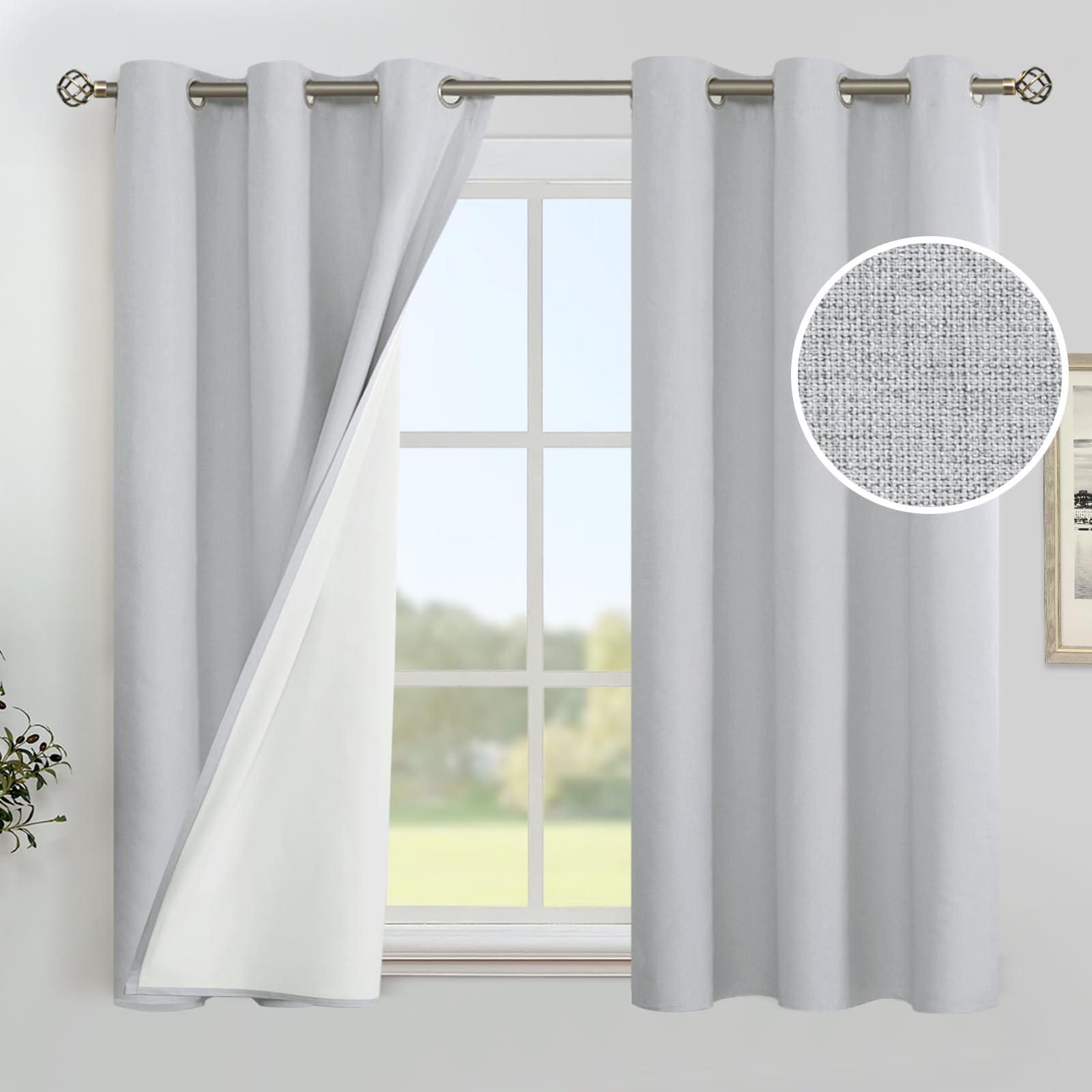 YoungsTex Linen Blackout Curtains 63 Inches Long for Bedroom, Room Darkening Window Drapes with Grommet Thermal Insulated Black Out for Living Room, 2 Panels, 52 X 63 Inch