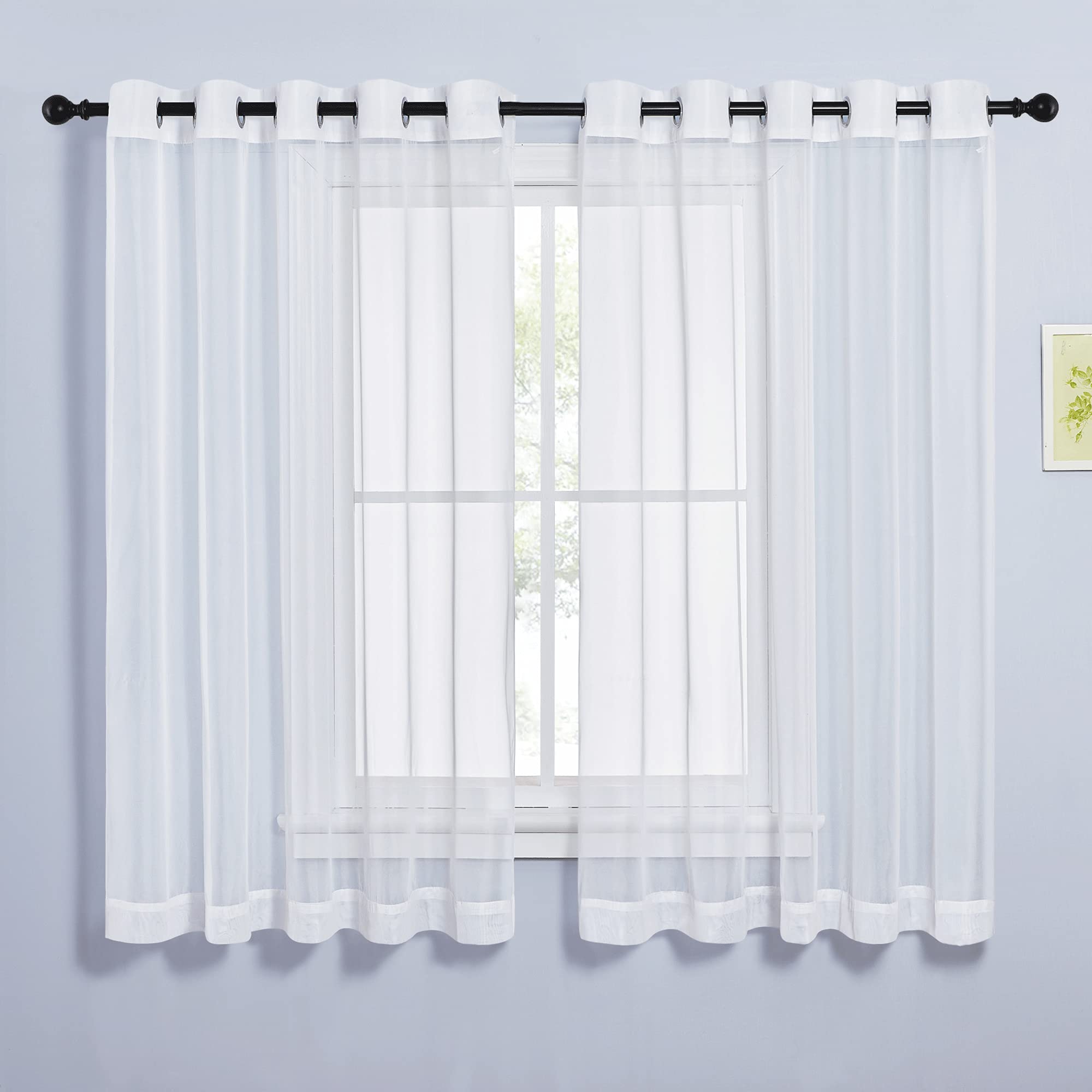 NICETOWN Sheer Curtains Panel 72" Long - Ring Top Window Treatment Sheer Voile Drapes for Bedroom/Living Room (White, Set of 2, W54 x L72)