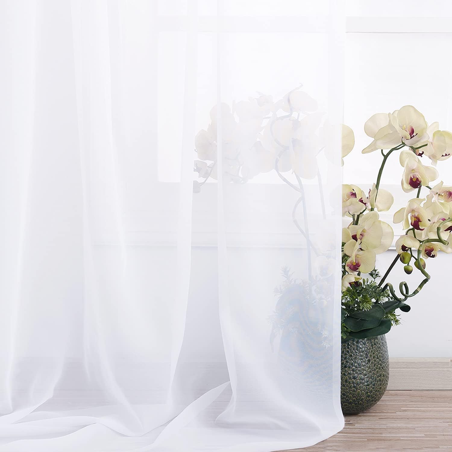 NICETOWN Sheer Canopy Bed Curtains Panels 216 - Home Decoration Sheer Voile Scarf Valance for Wedding (1 Panel, W60 x L216, White)