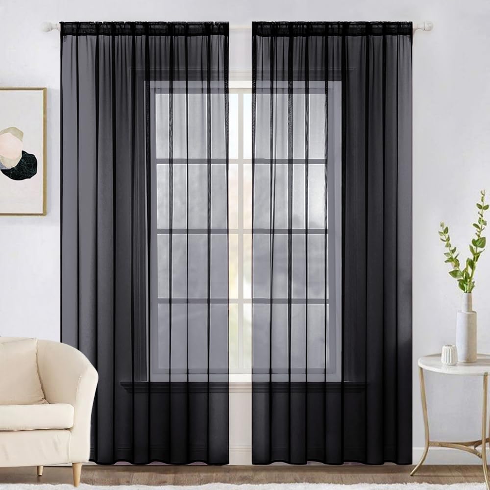 MIULEE White Sheer Curtains 96 inches Long Window Curtains 2 Panels Solid Color Elegant Window Voile Panels/Drapes/Treatment for Bedroom Living Room (54 X 96 Inches White)