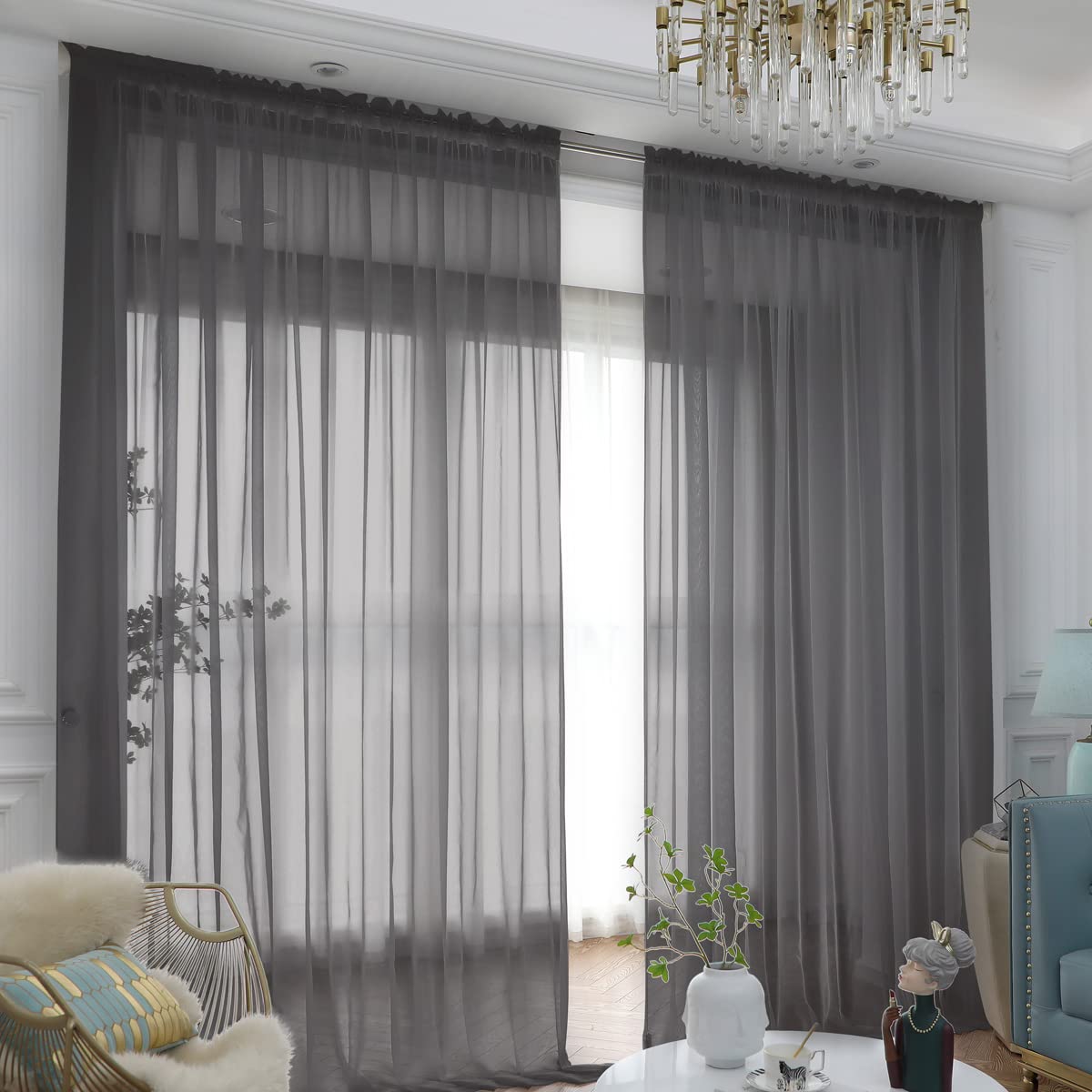 L&TEC Window White Sheer Curtains 84 Inches Long 2 Panels Sheer White Curtain Clear Basic Rod Pocket Panel Other Beige Grey Purple Pink 63 72 95 108 Inch Bedroom Children Living Room Yard Kitchen