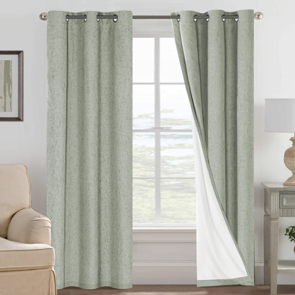 H.VERSAILTEX 100% Blackout Curtains Ivory, Linen Blackout Curtains 96 inch Curtains 2 Panel Set, Elegant Curtain for Bedroom Grommet Drapes for Living Room