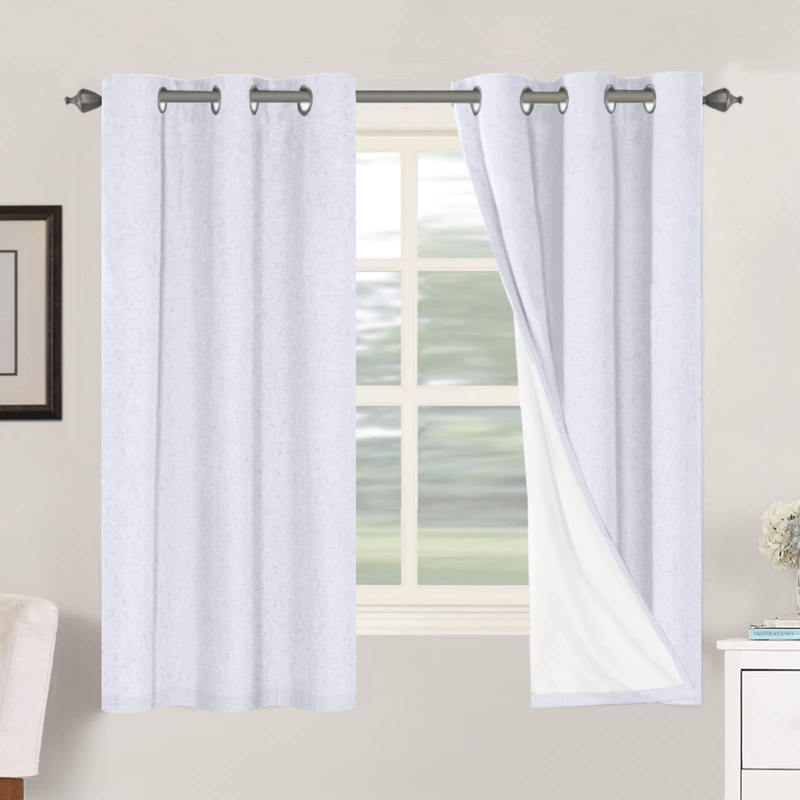 H.VERSAILTEX 100% Blackout Curtains Ivory, Linen Blackout Curtains 96 inch Curtains 2 Panel Set, Elegant Curtain for Bedroom Grommet Drapes for Living Room