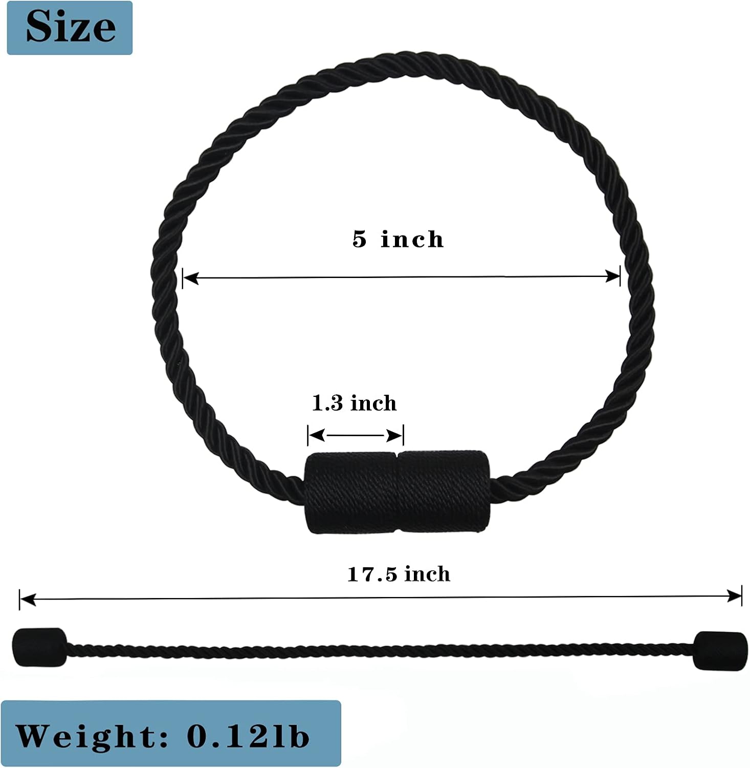 2 Pack Black Magnetic Rope Curtain Tiebacks