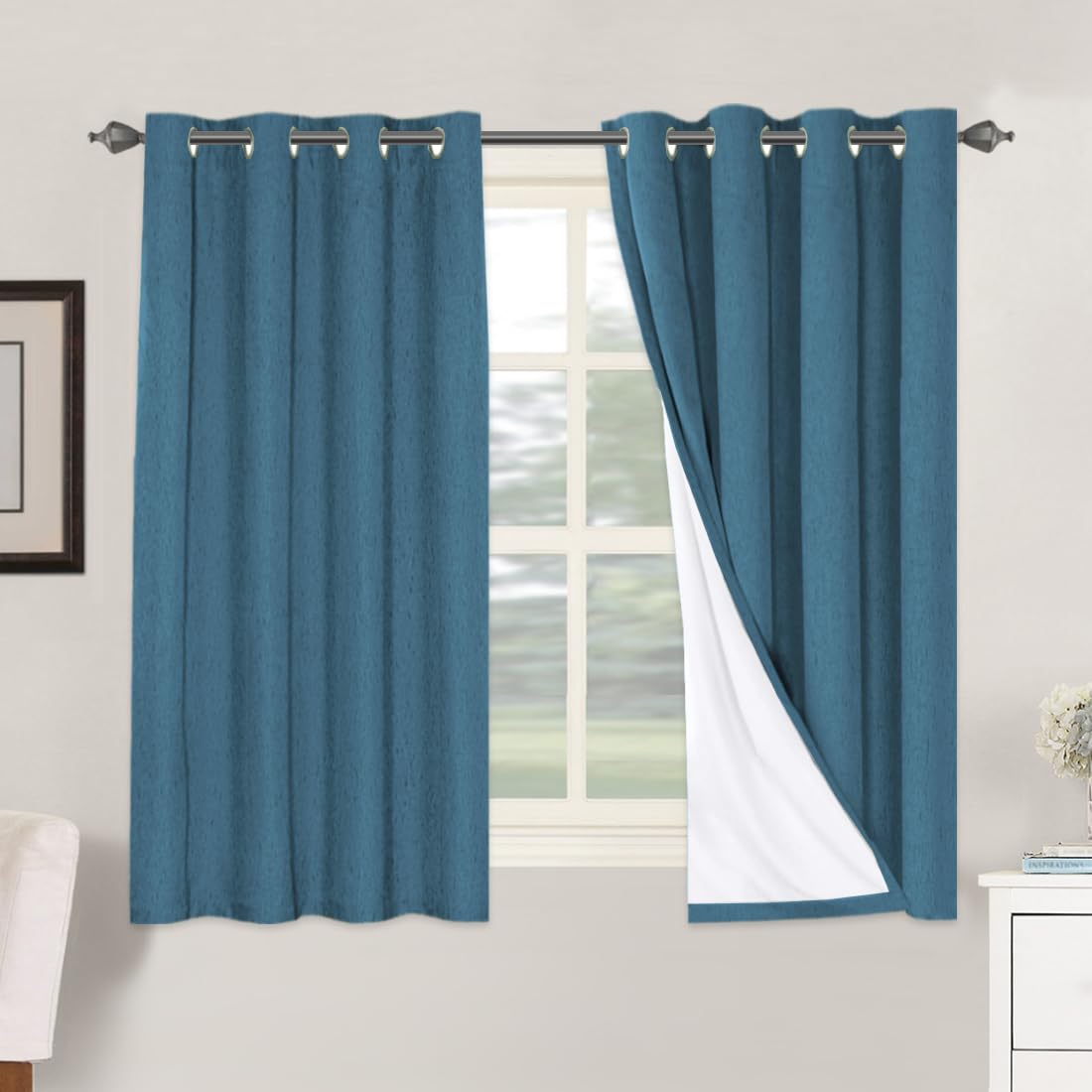 H.VERSAILTEX 100% Blackout Curtains Ivory, Linen Blackout Curtains 96 inch Curtains 2 Panel Set, Elegant Curtain for Bedroom Grommet Drapes for Living Room